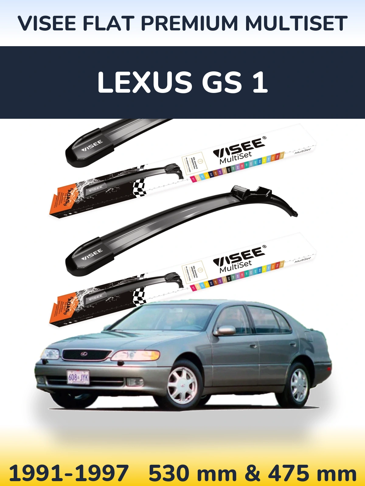 Komplet przednich wycieraczek VISEE FLAT PREMIUM MultiSet 530 & 475 mm do Lexus GS 1 1991-1997