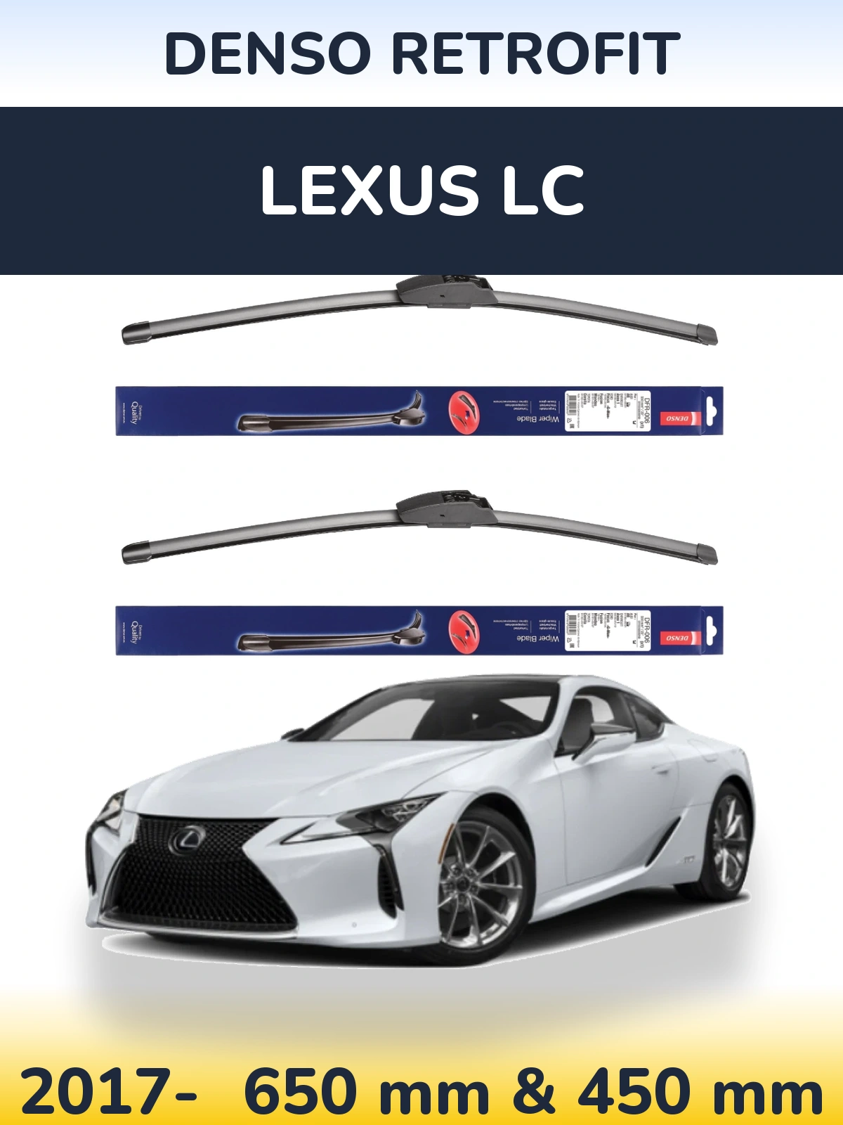 Komplet przednich wycieraczek Denso Retrofit 650 & 450 mm do Lexus LC 2017-2026