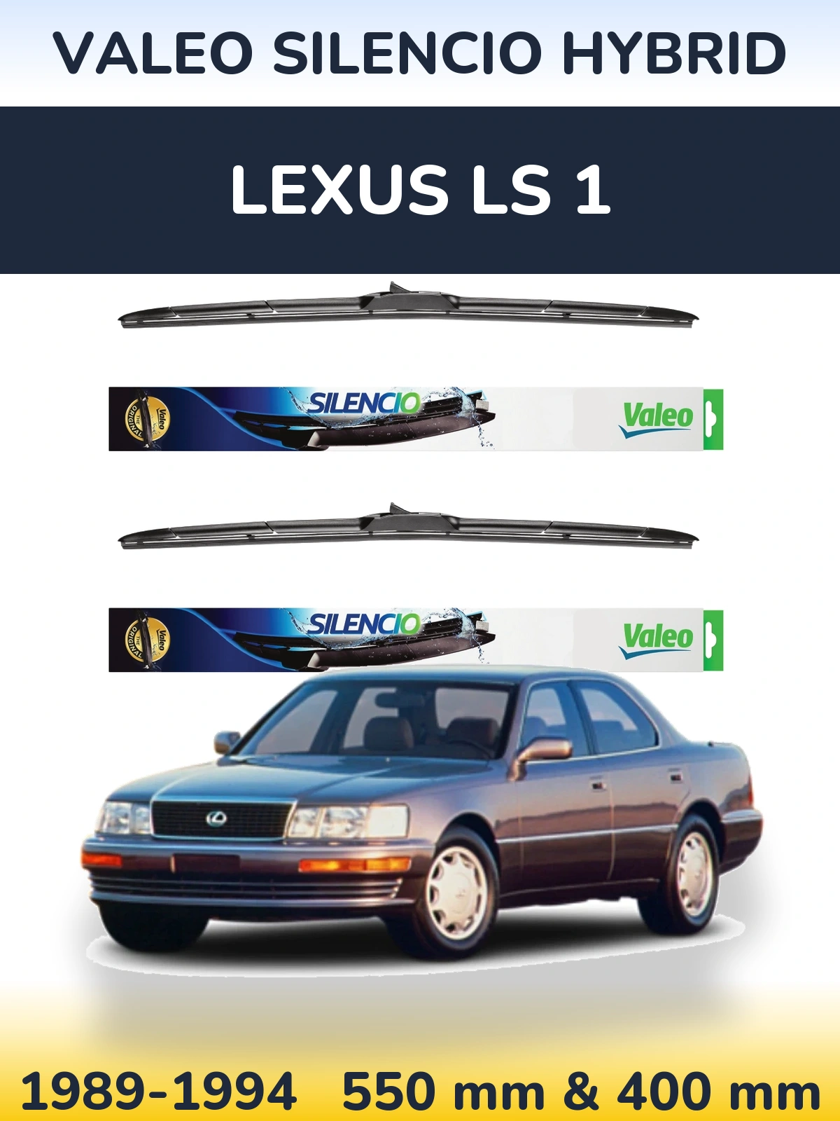 Front wiper blade set Valeo Silencio Hybrid 550 & 400 mm for Lexus LS 1 1989-1994