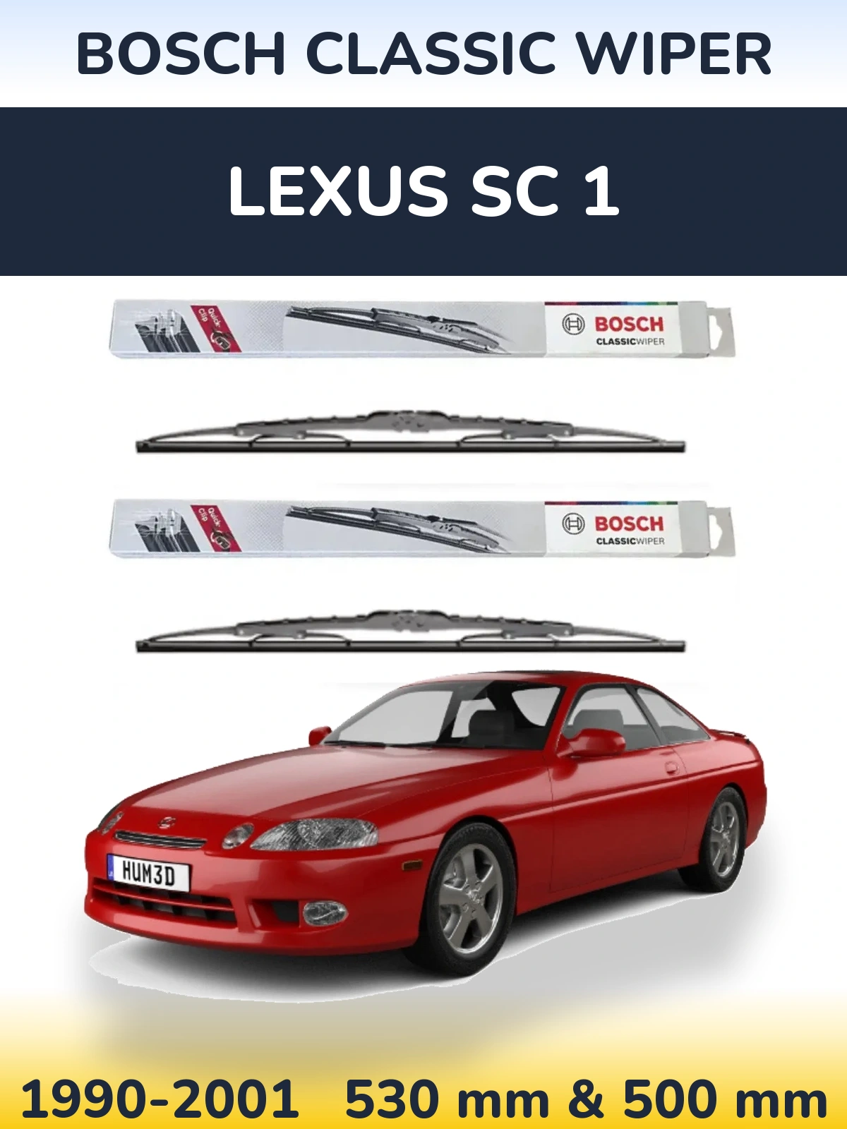 Комплект передних дворников BOSCH Classic Wiper 530 & 500 мм для Lexus SC 1 1990-2001