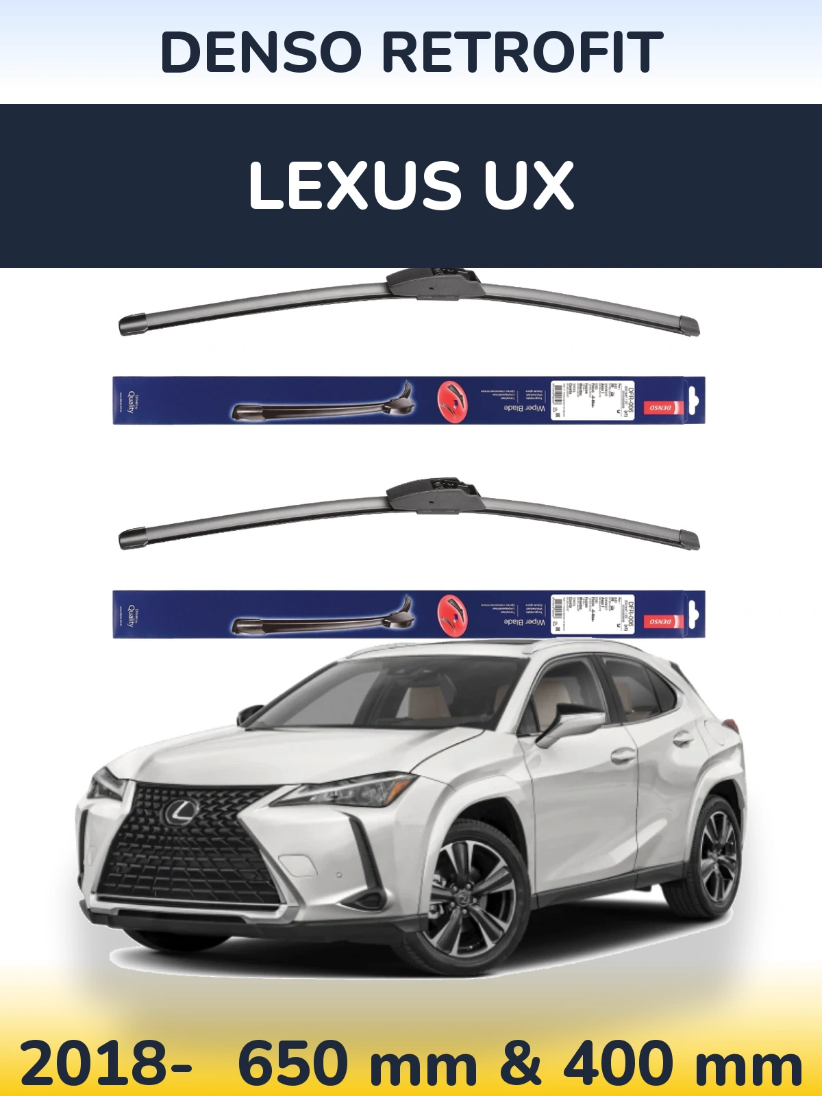 Komplet przednich wycieraczek Denso Retrofit 650 & 400 mm do Lexus UX 2018-2026