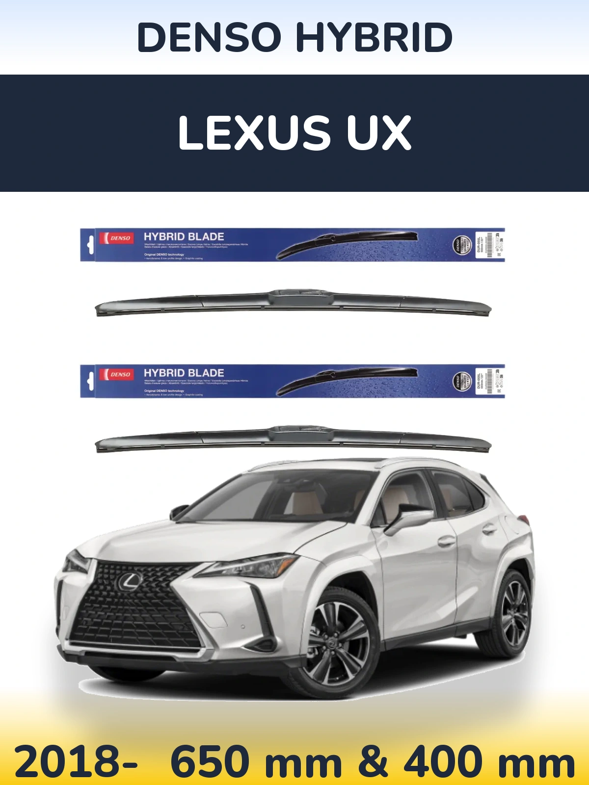 Front wiper blade set Denso Hybrid 650 & 400 mm for Lexus UX 2018-2026