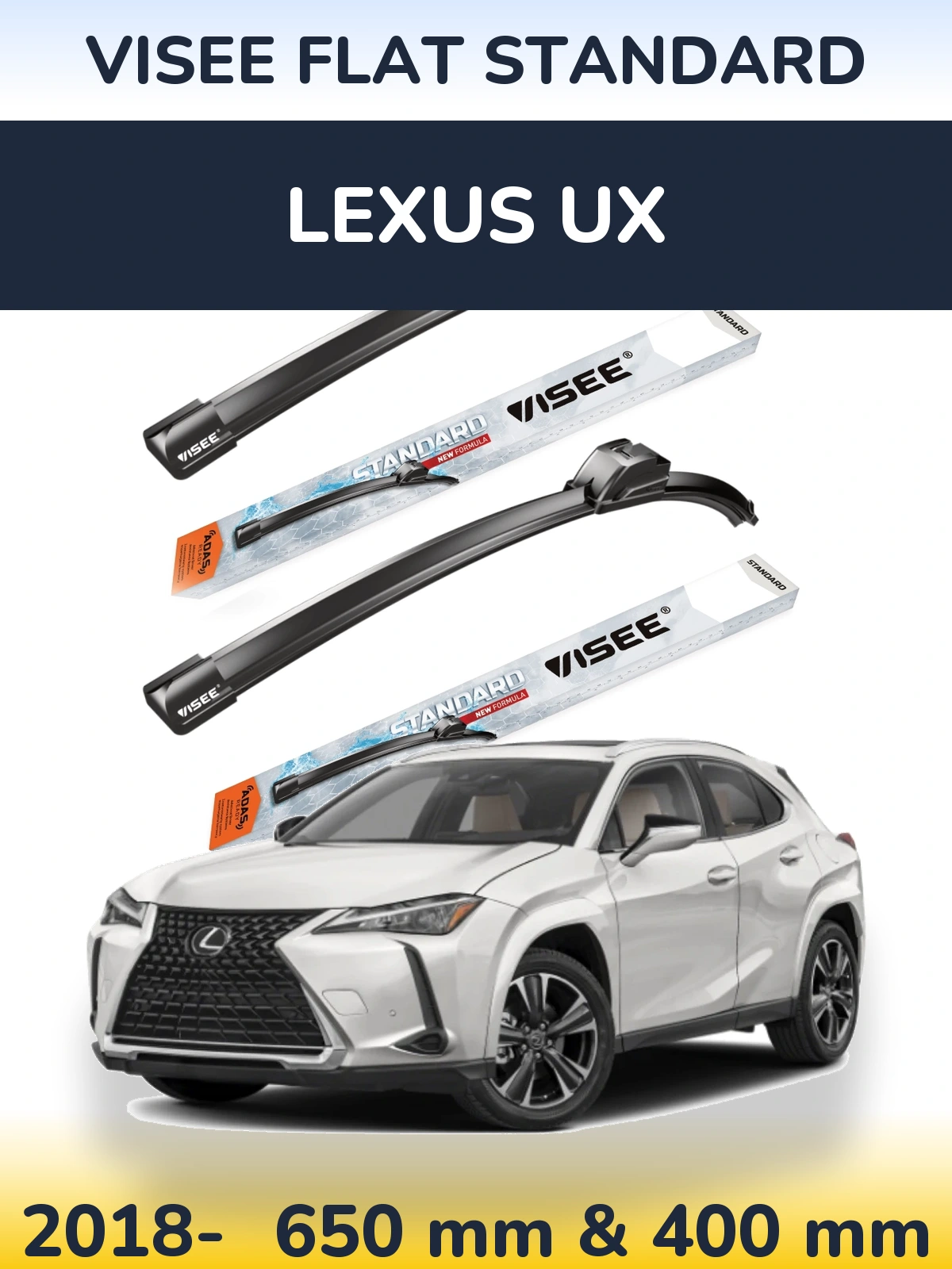Komplet przednich wycieraczek VISEE FLAT STANDARD 650 & 400 mm do Lexus UX 2018-2026