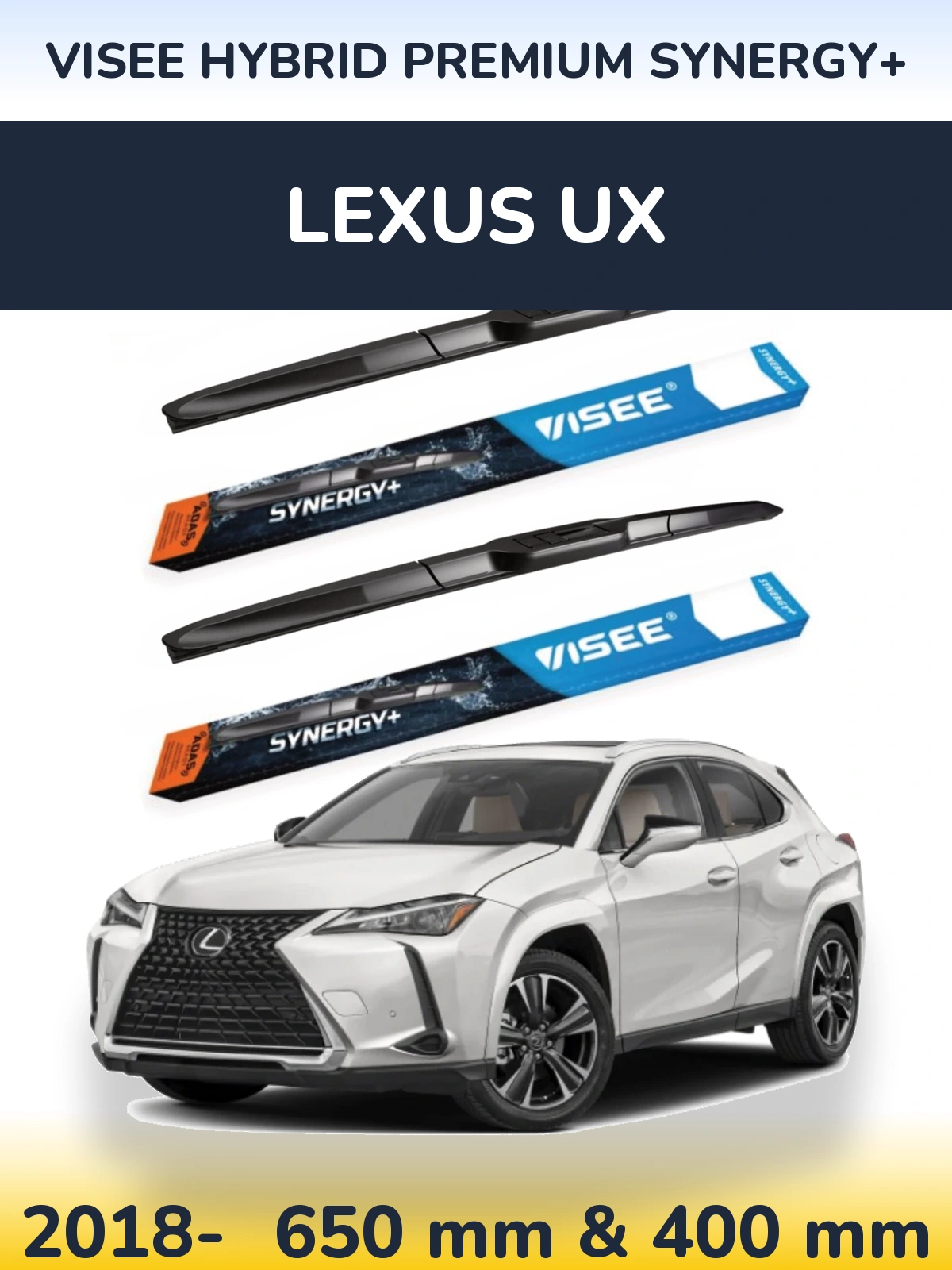 Komplet przednich wycieraczek VISEE HYBRID PREMIUM SYNERGY+ 650 & 400 mm do Lexus UX 2018-2026
