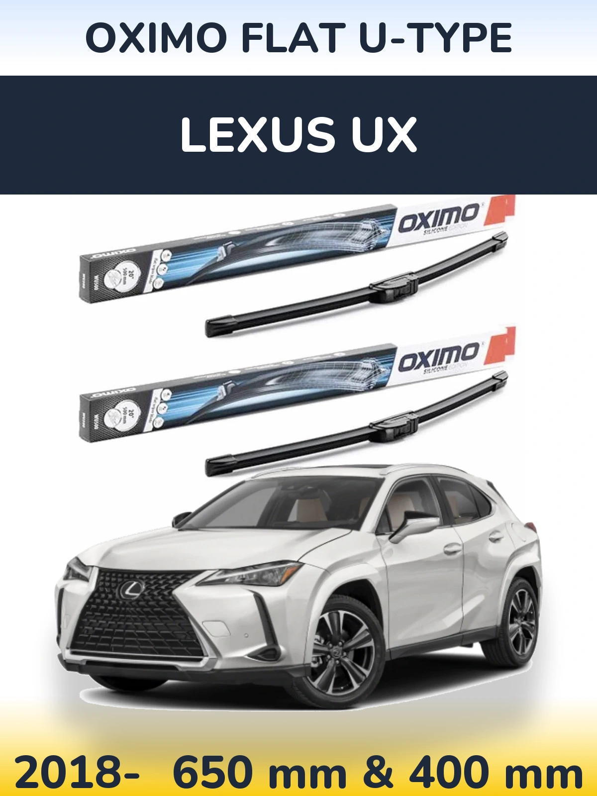 Komplet przednich wycieraczek Oximo Flat U-type 650 & 400 mm do Lexus UX 2018-2026