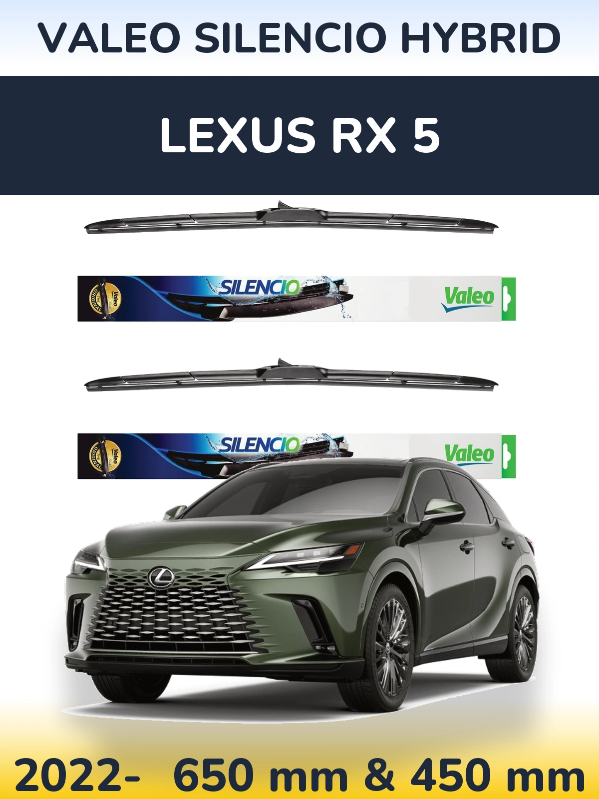 Komplet przednich wycieraczek Valeo Silencio Hybrid 650 & 450 mm do Lexus RX 5 2022-2026