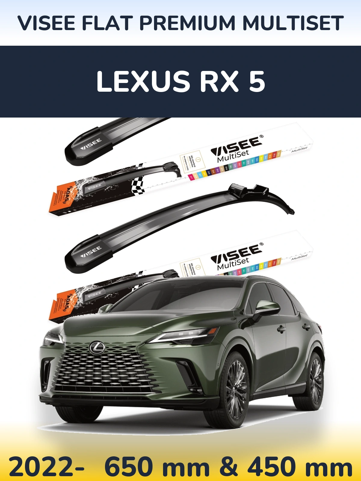 Komplet przednich wycieraczek VISEE FLAT PREMIUM MultiSet 650 & 450 mm do Lexus RX 5 2022-2026