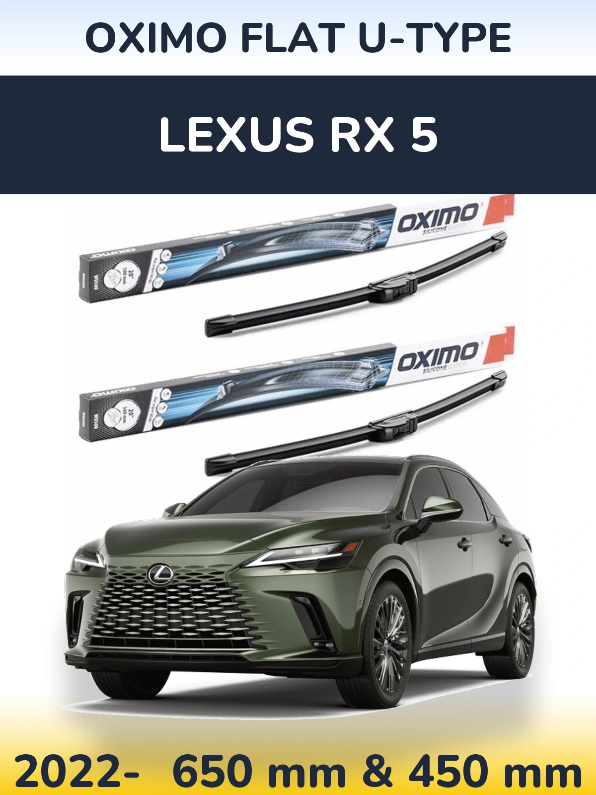 Komplet przednich wycieraczek Oximo Flat U-type 650 & 450 mm do Lexus RX 5 2022-2026