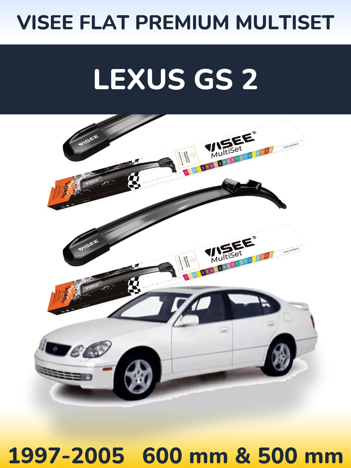 Комплект передних дворников VISEE FLAT PREMIUM MultiSet 600 & 500 мм для Lexus GS 2 1997-2005