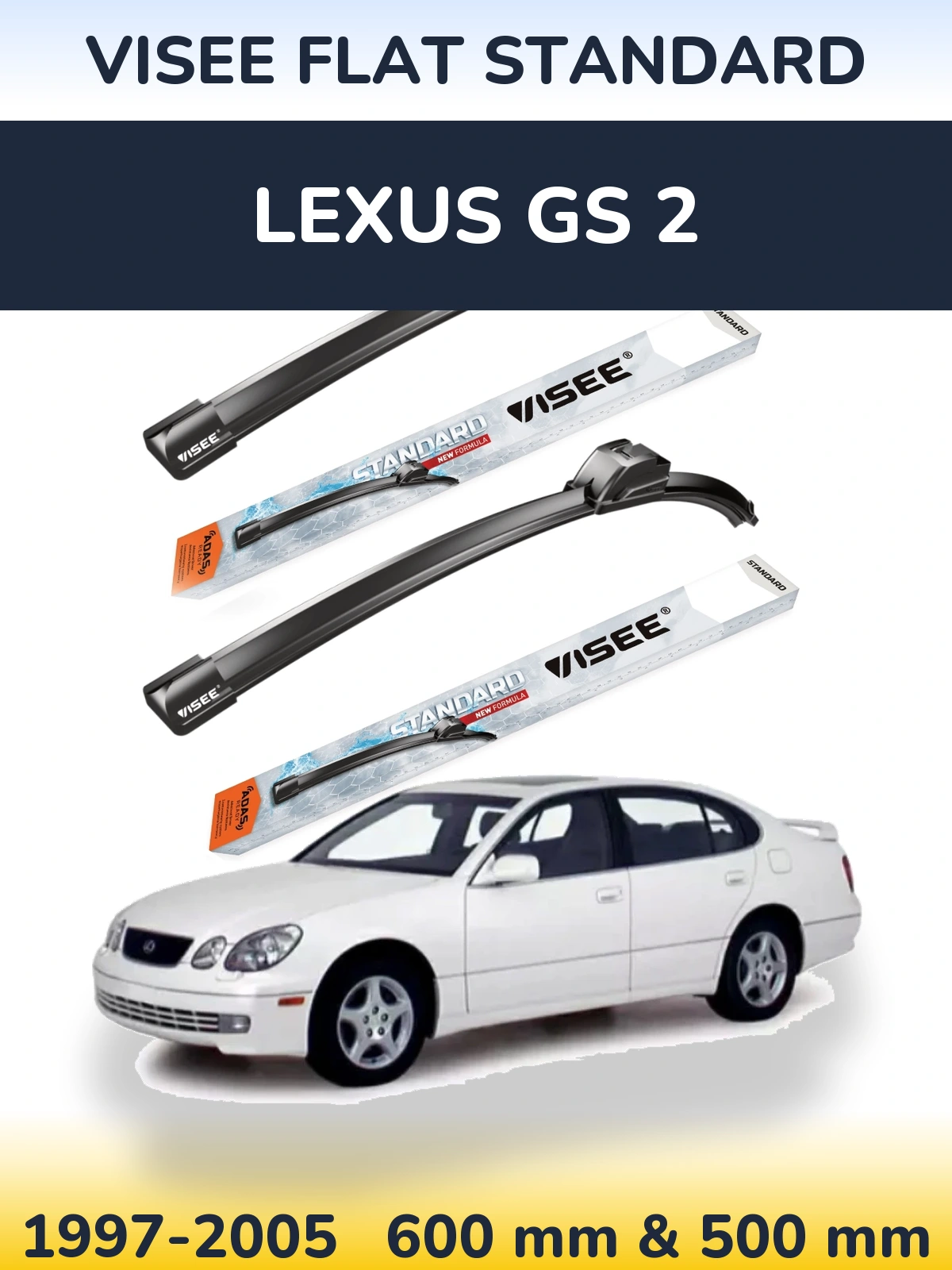 Комплект передних дворников VISEE FLAT STANDARD 600 & 500 мм для Lexus GS 2 1997-2005