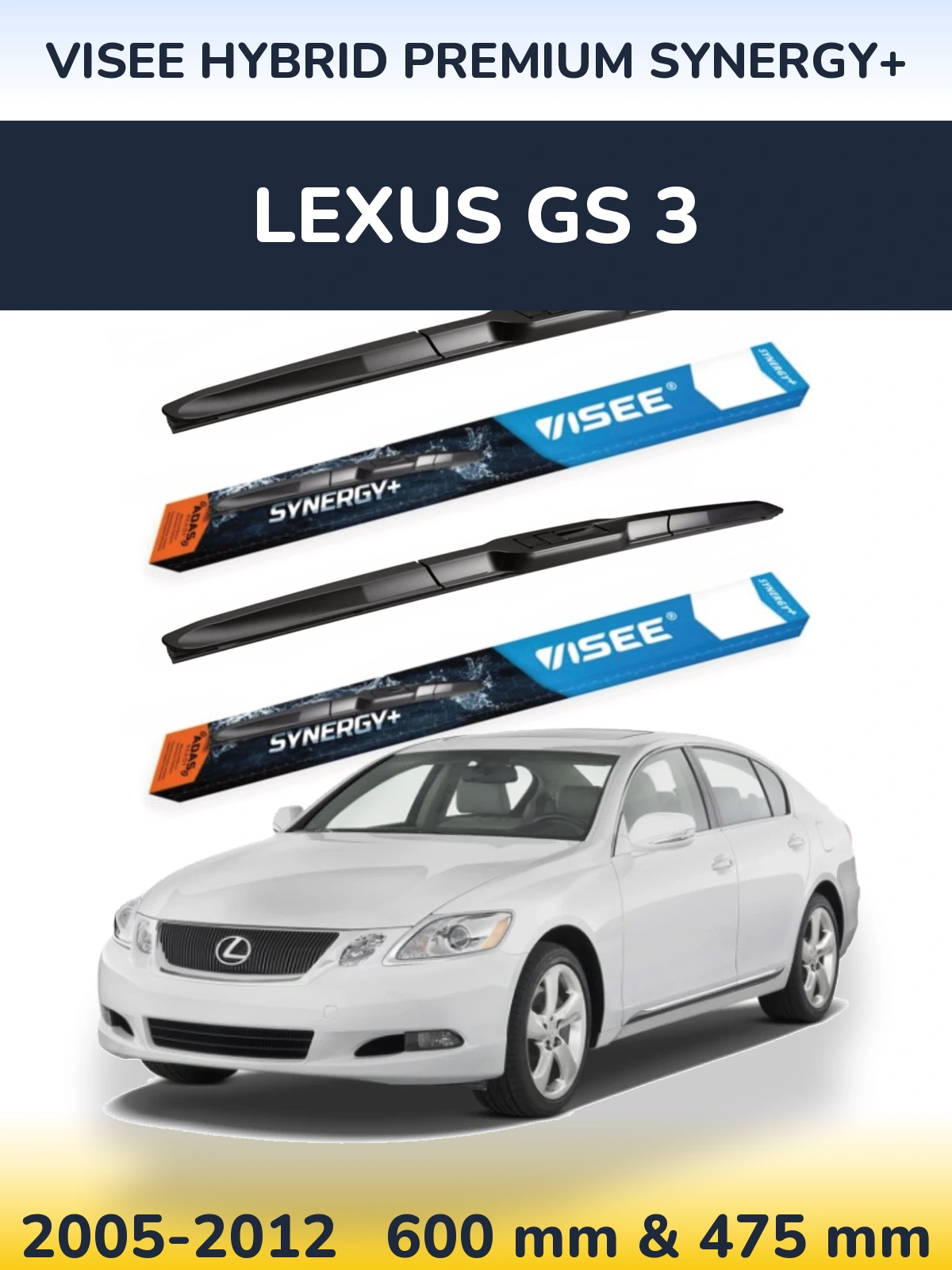 Комплект передних дворников VISEE HYBRID PREMIUM SYNERGY+ 600 & 475 мм для Lexus GS 3 2005-2012