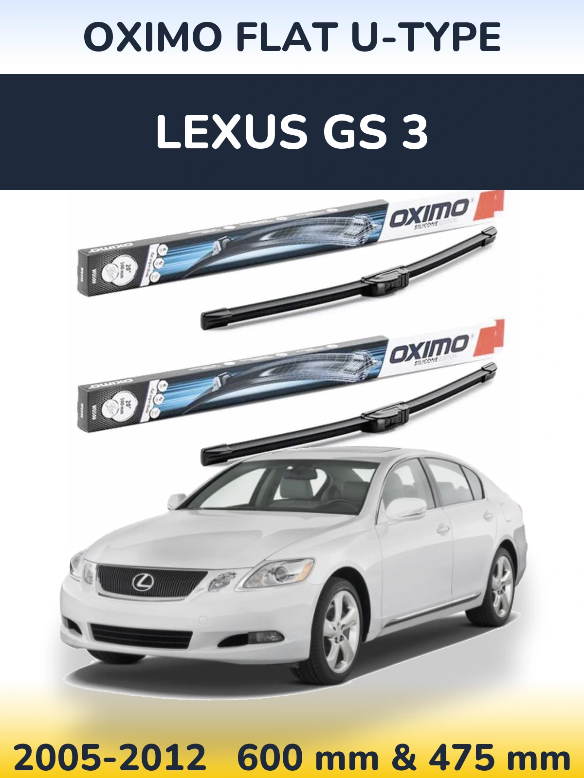 Комплект передних дворников Oximo Flat U-type 600 & 475 мм для Lexus GS 3 2005-2012
