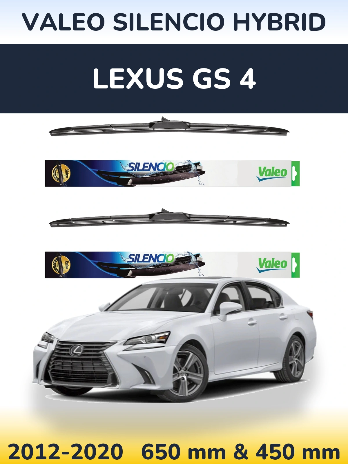 Комплект передних дворников Valeo Silencio Hybrid 650 & 450 мм для Lexus GS 4 2012-2020