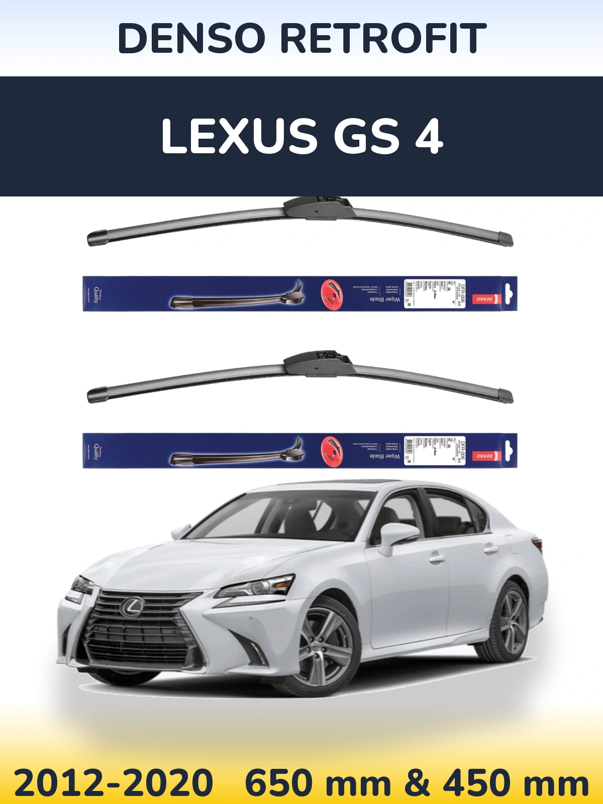 Komplet przednich wycieraczek Denso Retrofit 650 & 450 mm do Lexus GS 4 2012-2020