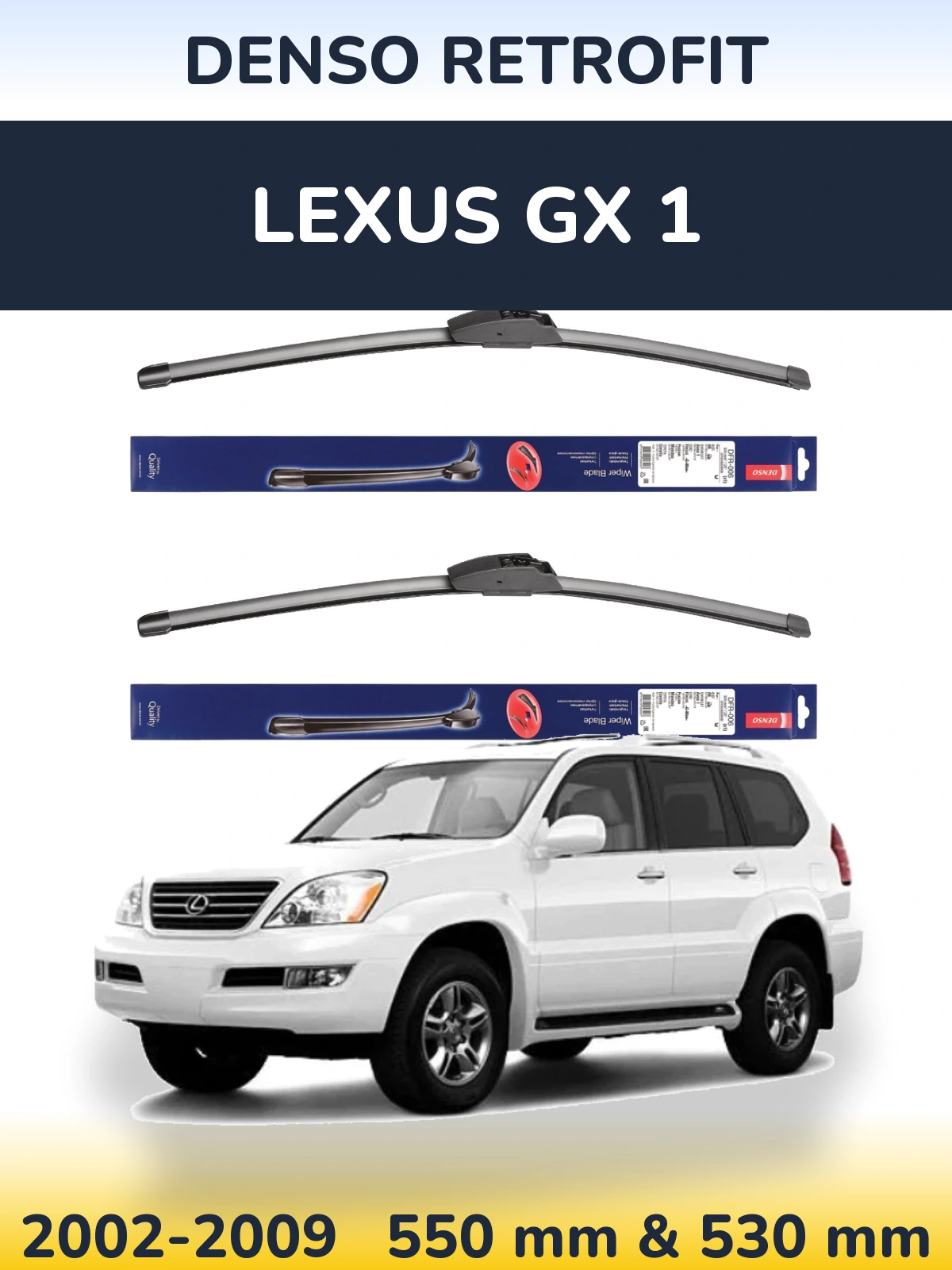 Komplet przednich wycieraczek Denso Retrofit 550 & 530 mm do Lexus GX 1 2002-2009