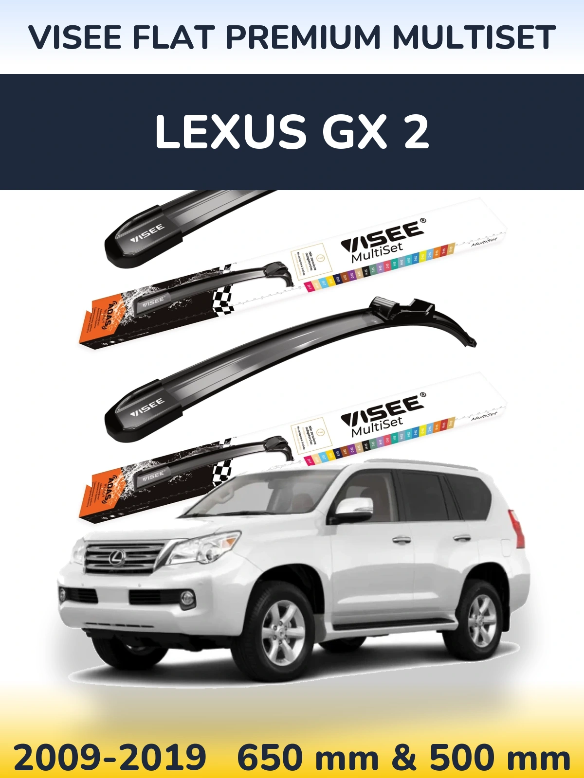 Komplet przednich wycieraczek VISEE FLAT PREMIUM MultiSet 650 & 500 mm do Lexus GX 2 2009-2019