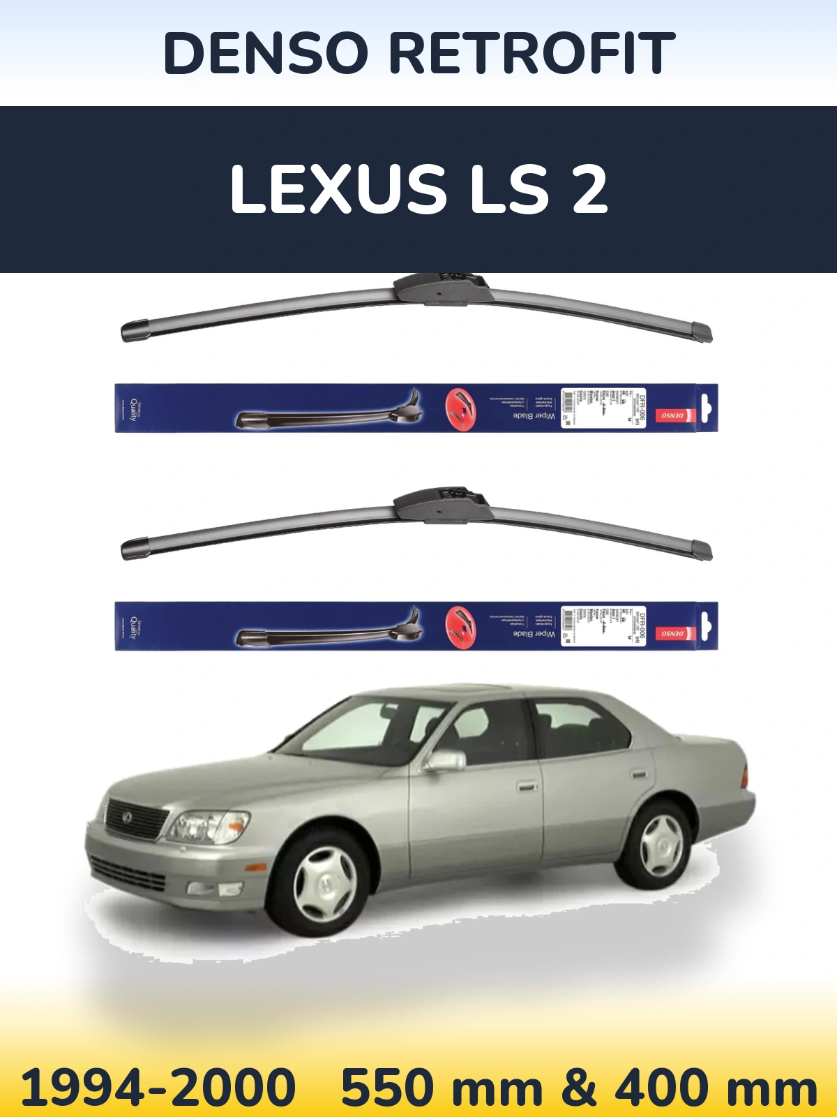 Komplet przednich wycieraczek Denso Retrofit 550 & 400 mm do Lexus LS 2 1994-2000