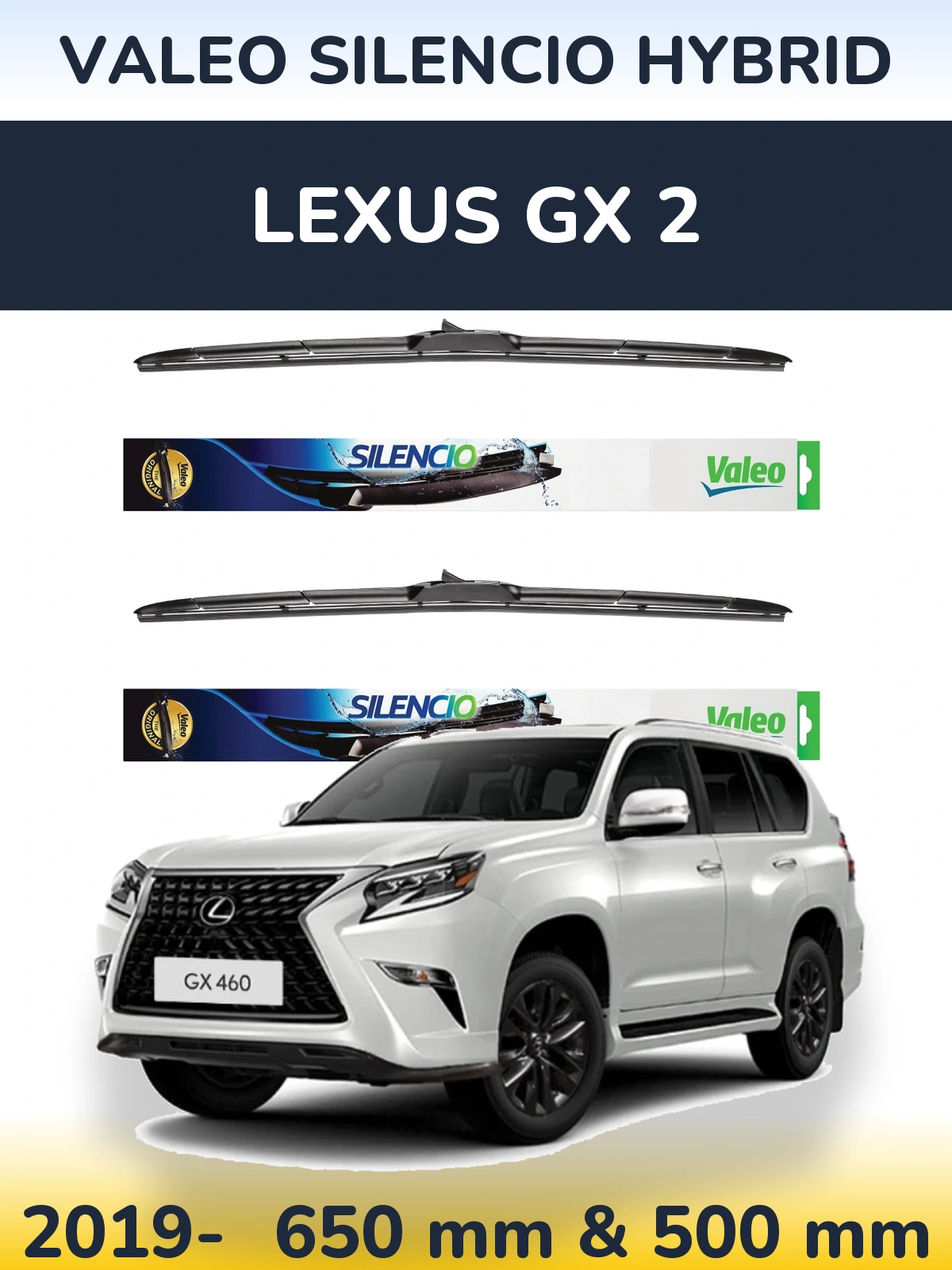 Komplet przednich wycieraczek Valeo Silencio Hybrid 650 & 500 mm do Lexus GX 2 2019-2026