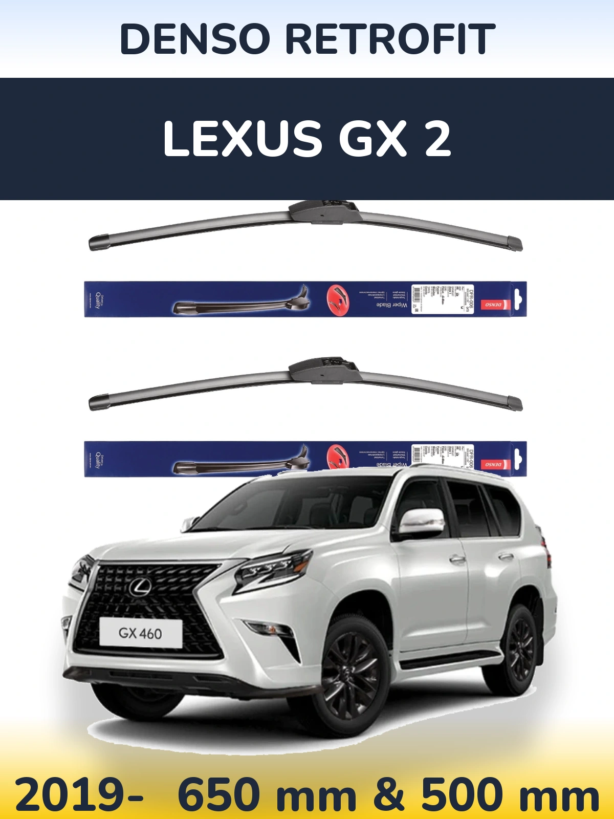 Komplet przednich wycieraczek Denso Retrofit 650 & 500 mm do Lexus GX 2 2019-2026