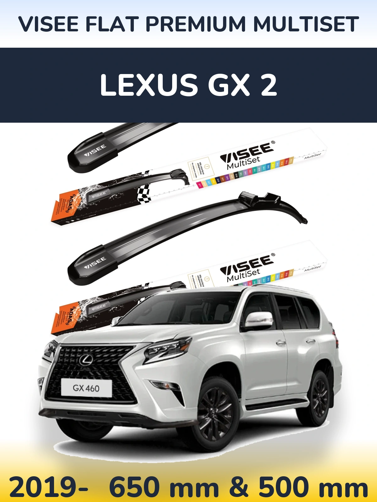 Komplet przednich wycieraczek VISEE FLAT PREMIUM MultiSet 650 & 500 mm do Lexus GX 2 2019-2026
