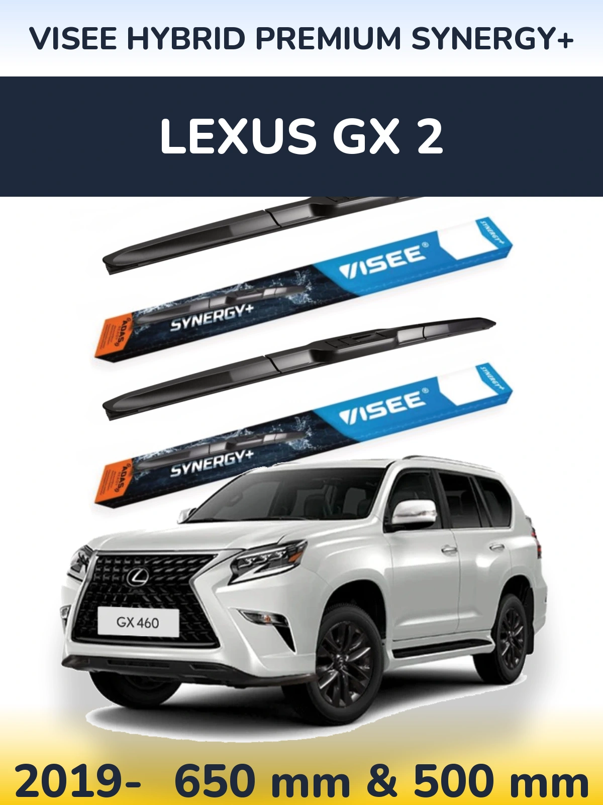 Komplet przednich wycieraczek VISEE HYBRID PREMIUM SYNERGY+ 650 & 500 mm do Lexus GX 2 2019-2026