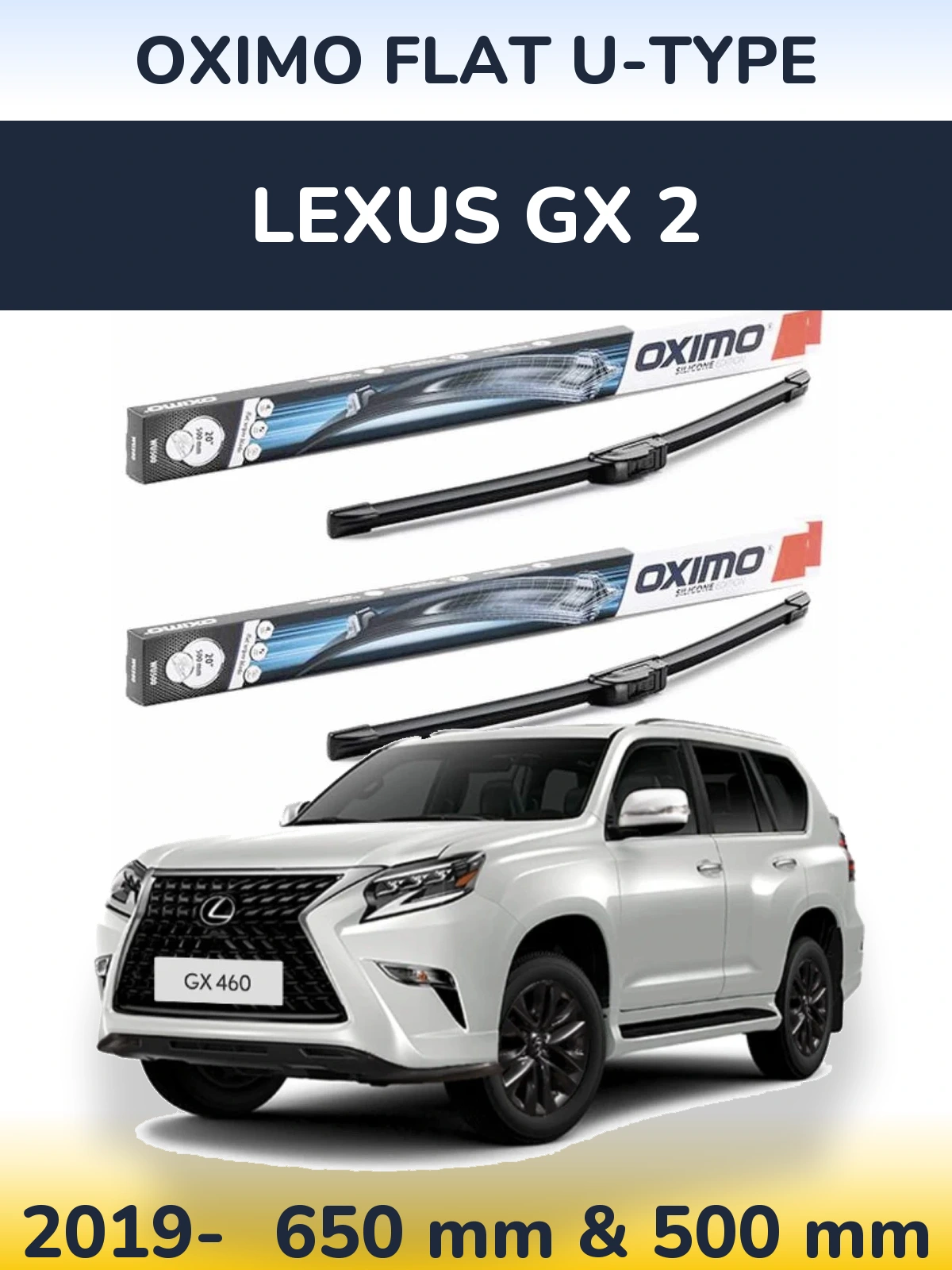 Komplet przednich wycieraczek Oximo Flat U-type 650 & 500 mm do Lexus GX 2 2019-2026