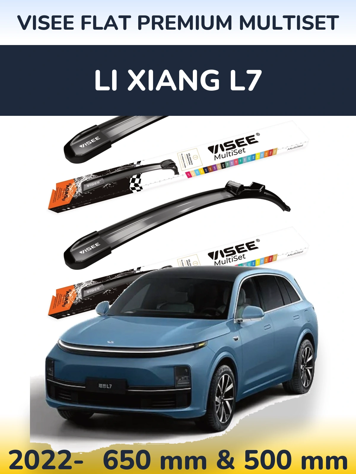 Komplet przednich wycieraczek VISEE FLAT PREMIUM MultiSet 650 & 500 mm do Li Xiang L7 2022-2026