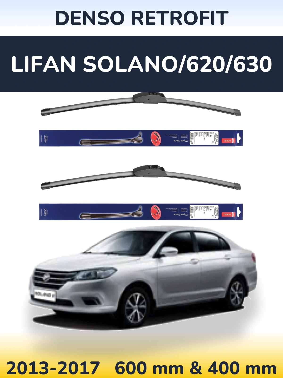Komplet przednich wycieraczek Denso Retrofit 600 & 400 mm do Lifan Solano/620/630 2013-2017