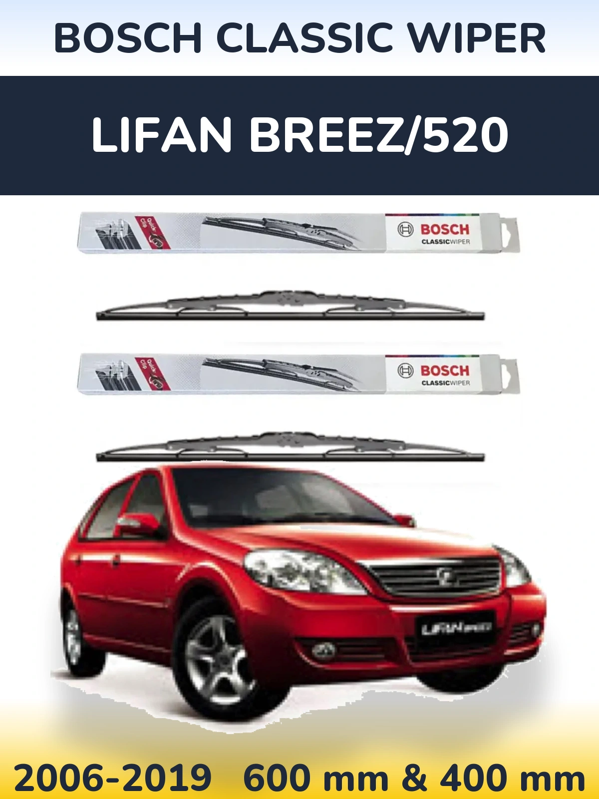 Komplet przednich wycieraczek BOSCH Classic Wiper 600 & 400 mm do Lifan Breez/520 2006-2019