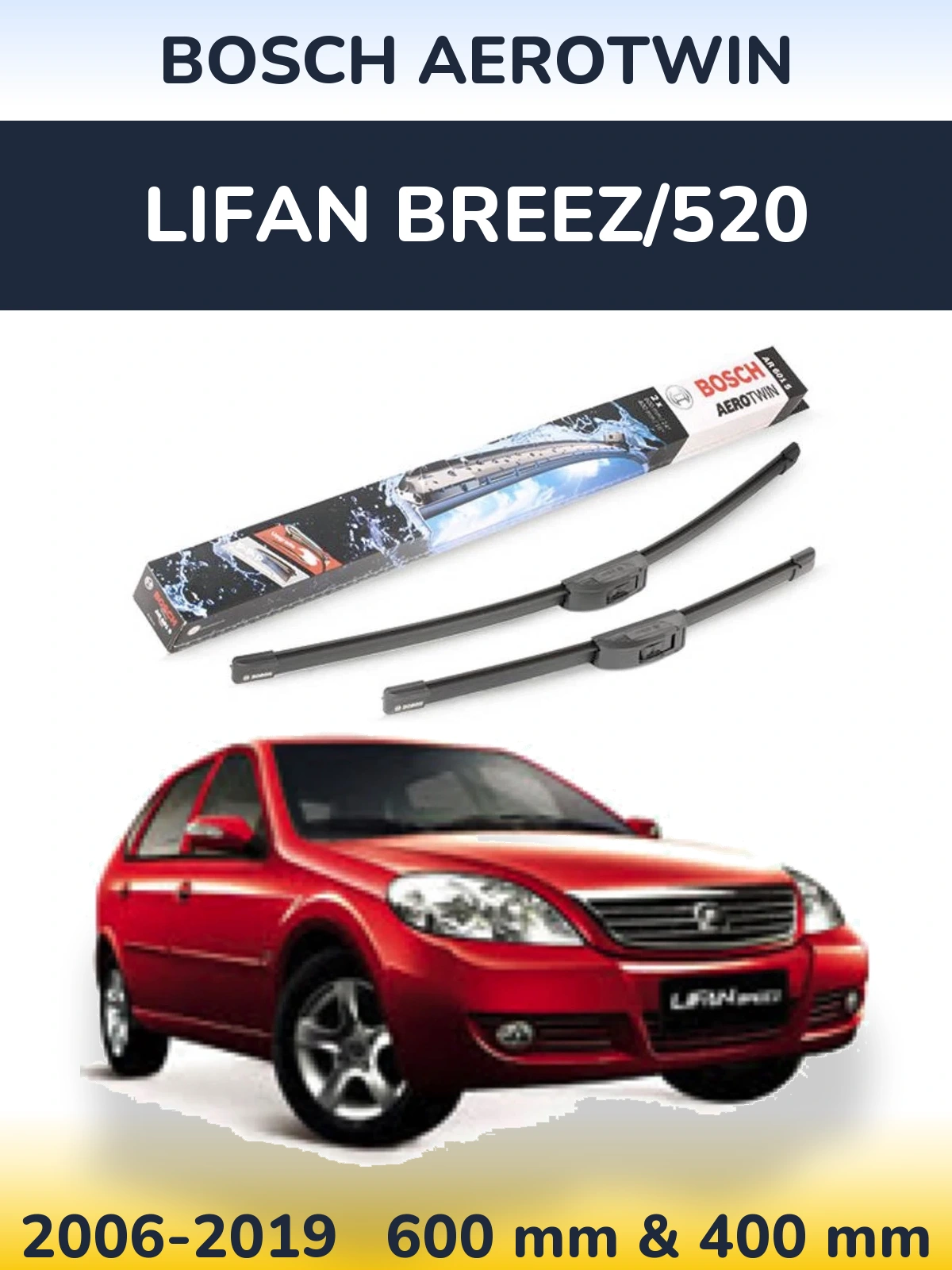 Komplet przednich wycieraczek BOSCH AeroTwin 600 & 400 mm do Lifan Breez/520 2006-2019