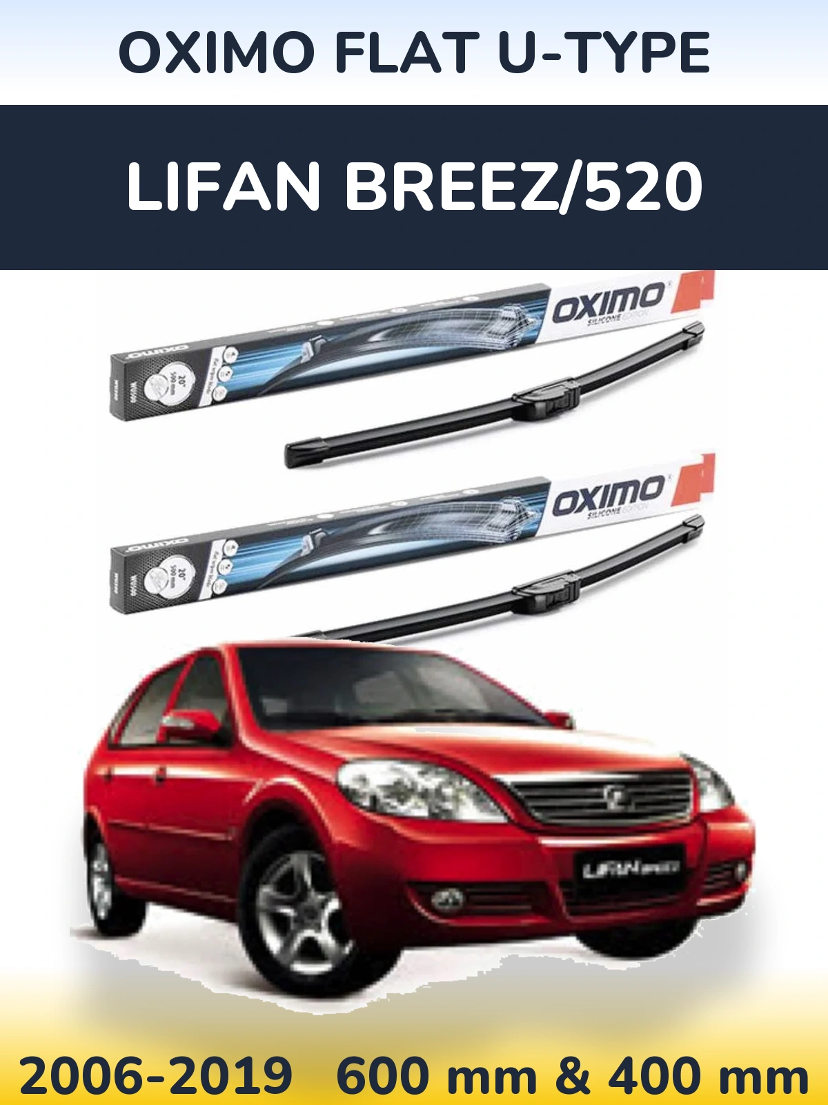 Komplet przednich wycieraczek Oximo Flat U-type 600 & 400 mm do Lifan Breez/520 2006-2019
