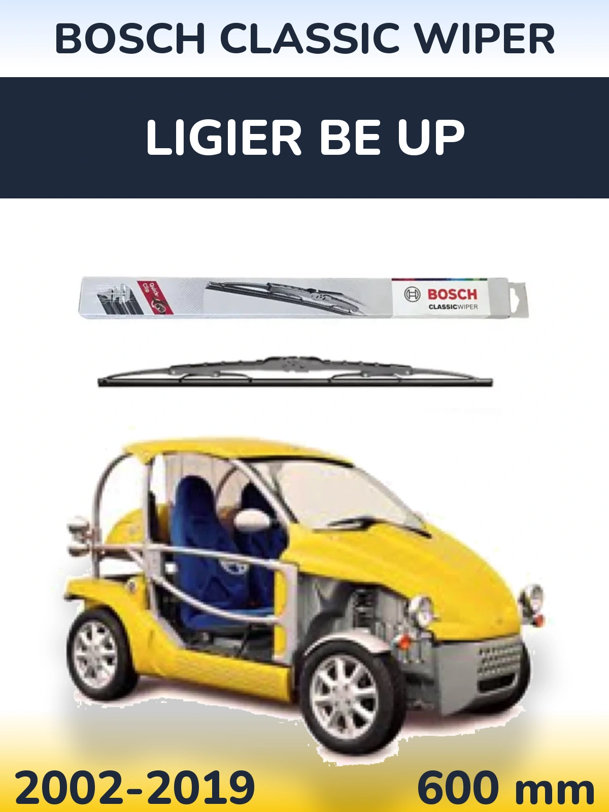 Передний дворник BOSCH Classic Wiper 600 мм для Ligier Be Up 2002-2019