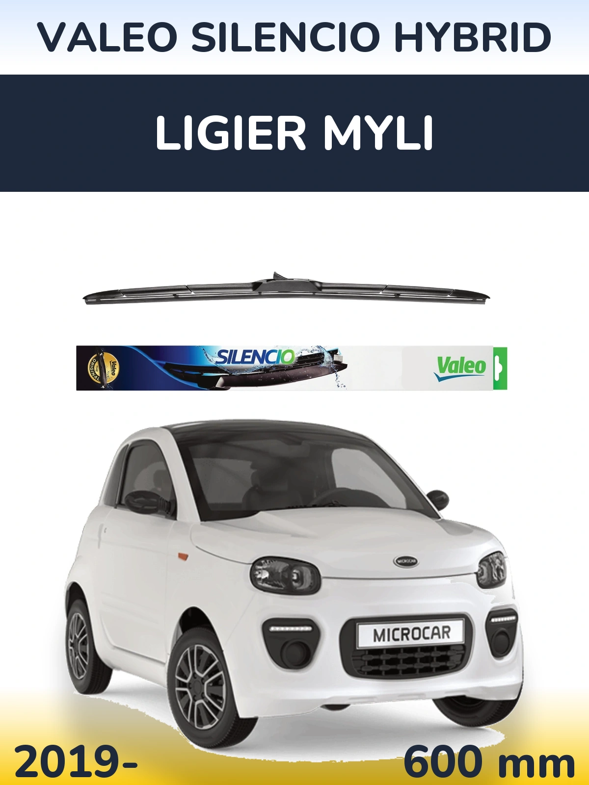 Передний дворник Valeo Silencio Hybrid 600 мм для Ligier Myli 2019-2026