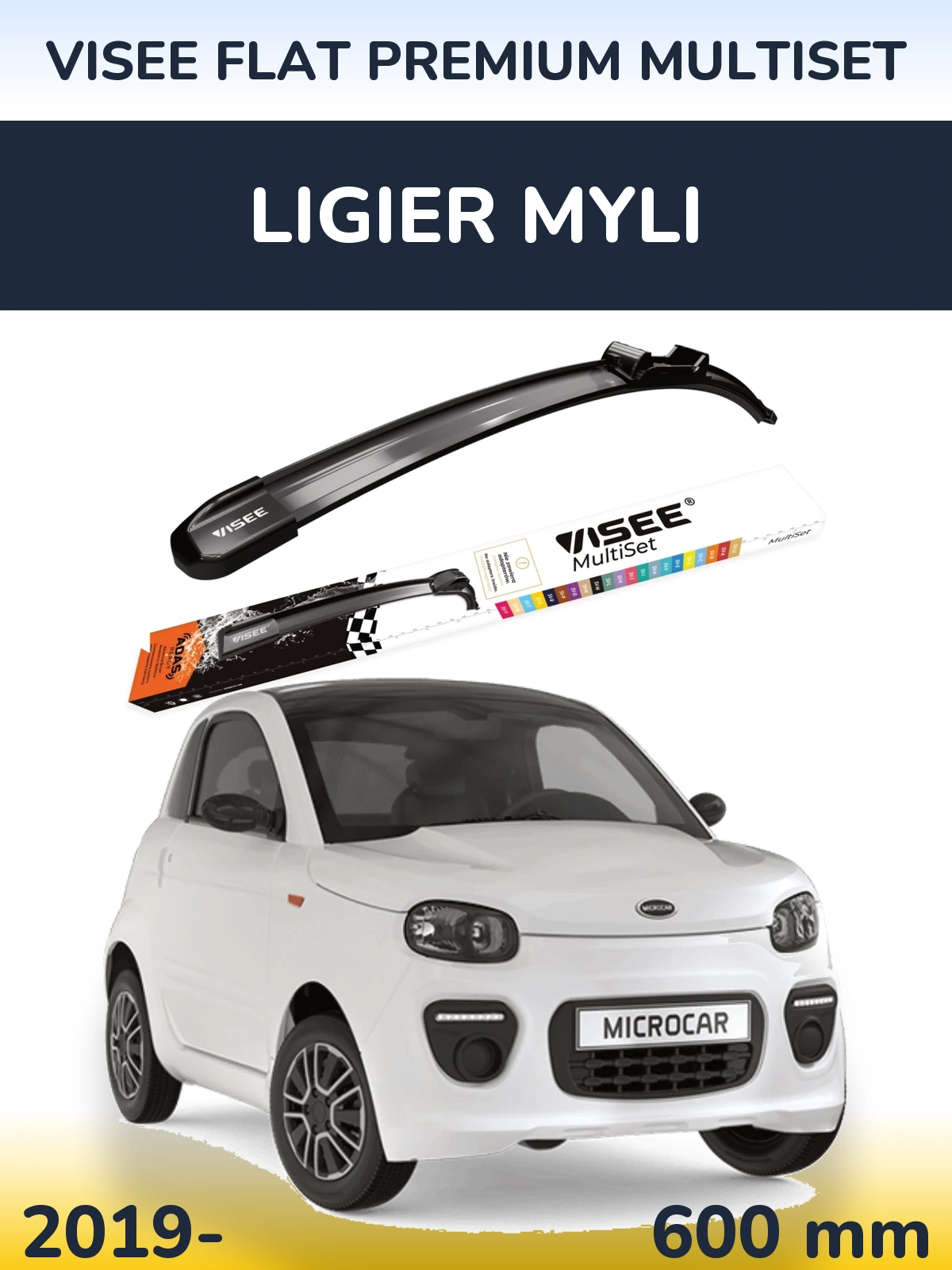 Передний дворник VISEE FLAT PREMIUM MultiSet 600 мм для Ligier Myli 2019-2026