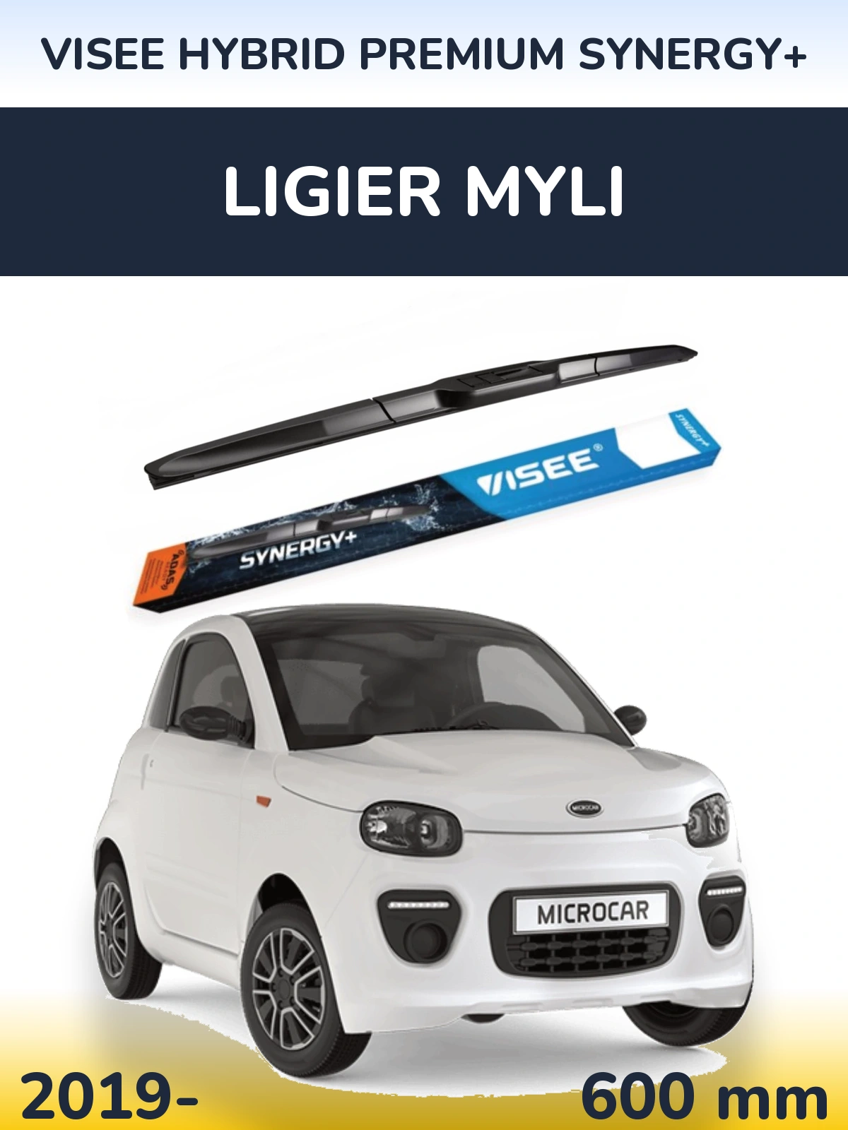 Передний дворник VISEE HYBRID PREMIUM SYNERGY+ 600 мм для Ligier Myli 2019-2026