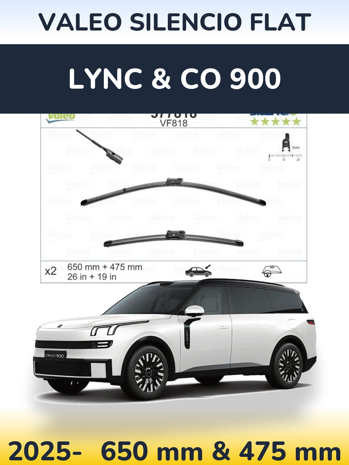 Komplet przednich wycieraczek Valeo Silencio Flat 650 & 475 mm do Lync & Co 900 2025-2026