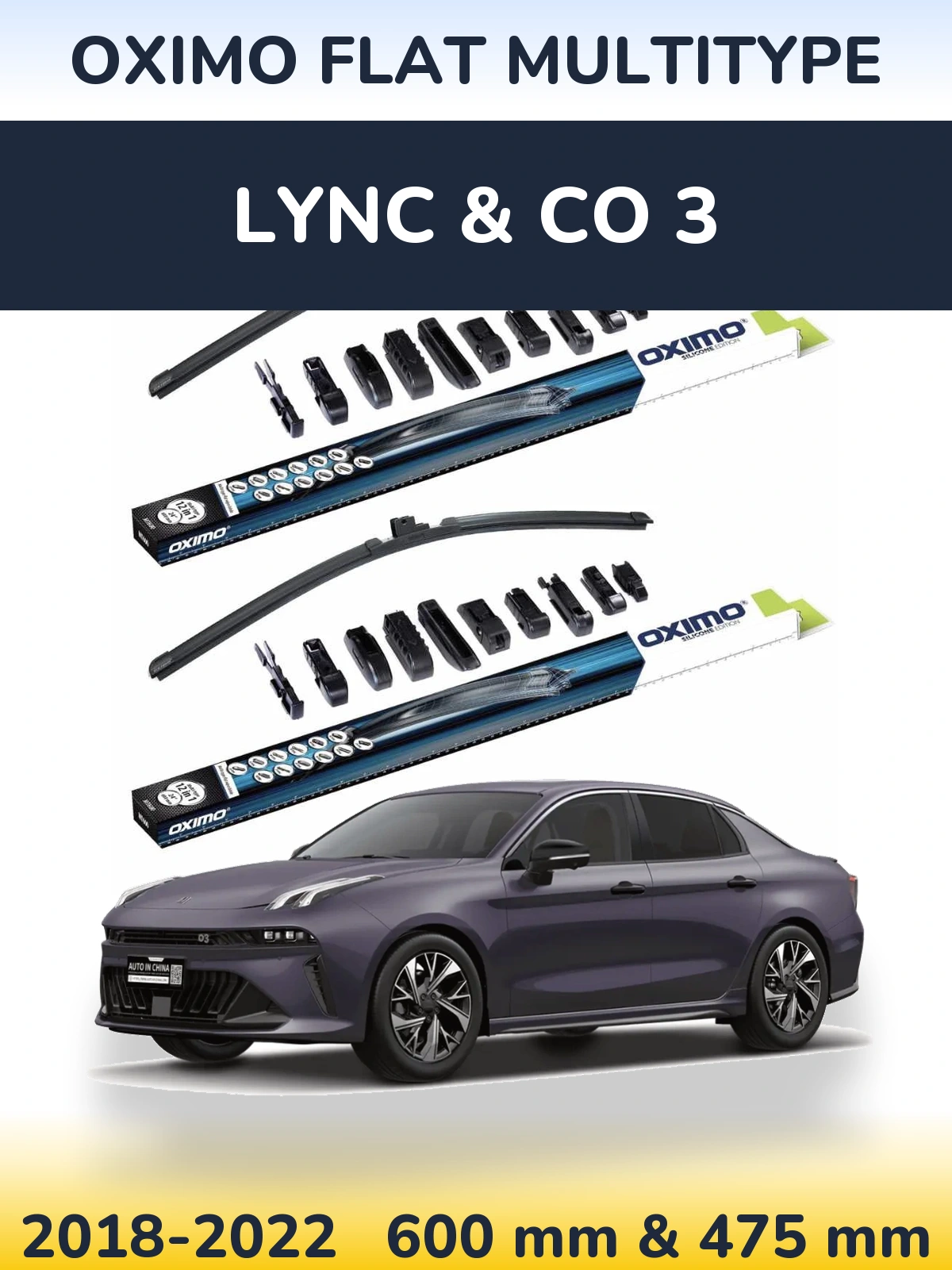 Komplet przednich wycieraczek Oximo Flat MultiType 600 & 475 mm do Lync & Co 3 2018-2022