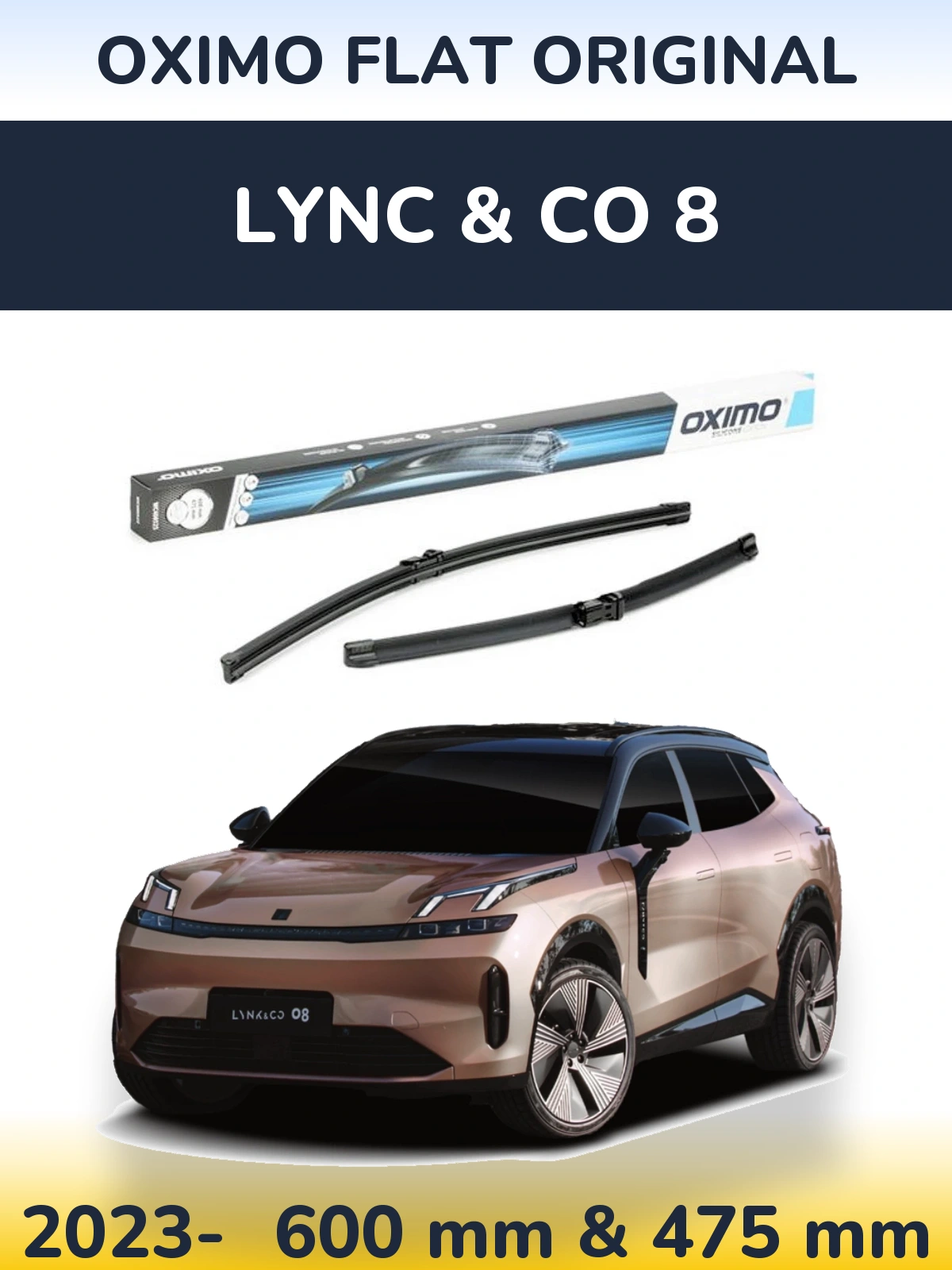 Комплект передних дворников Oximo Flat Original 600 & 475 мм для Lync & Co 8 2023-2026