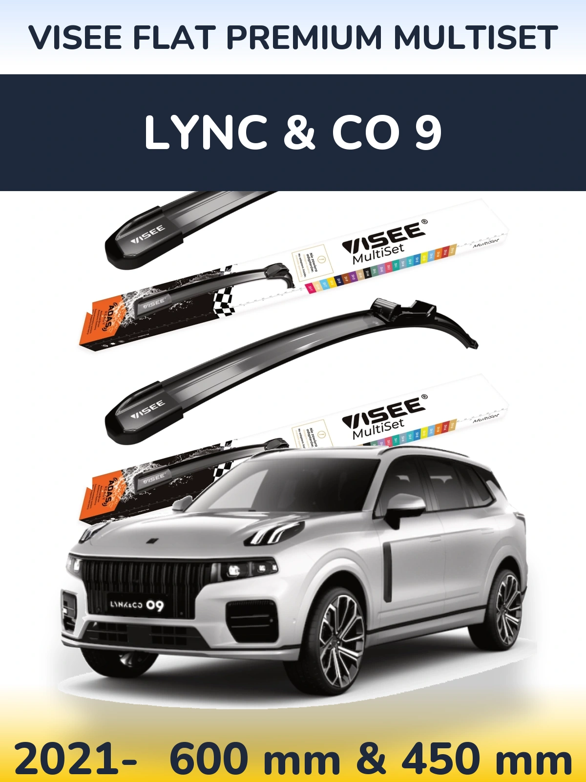 Komplet przednich wycieraczek VISEE FLAT PREMIUM MultiSet 600 & 450 mm do Lync & Co 9 2021-2026