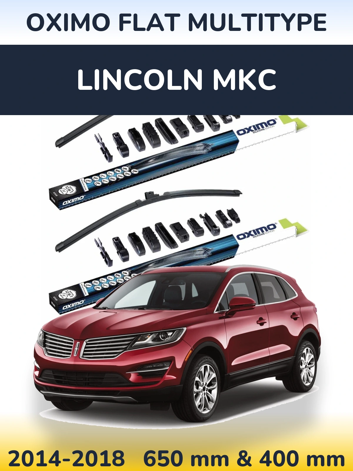 Komplet przednich wycieraczek Oximo Flat MultiType 650 & 400 mm do Lincoln MKC 2014-2018