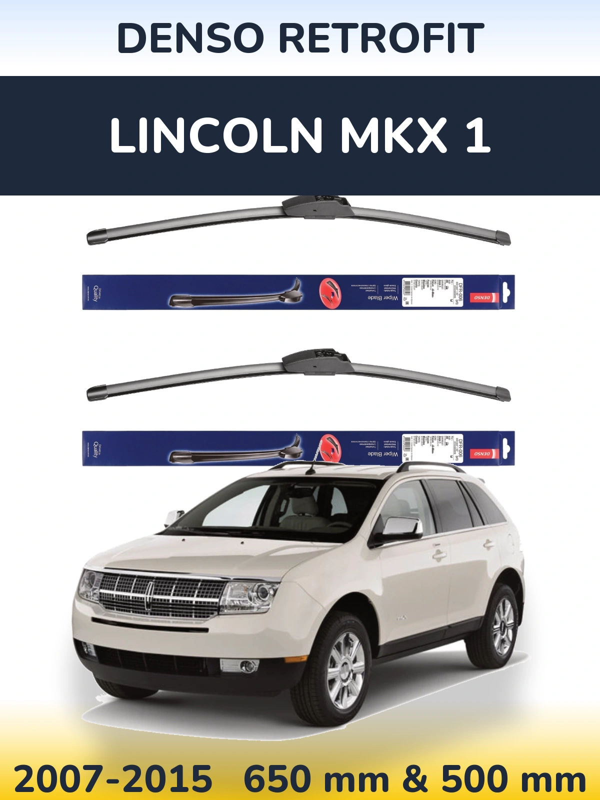 Komplet przednich wycieraczek Denso Retrofit 650 & 500 mm do Lincoln MKX 1 2007-2015