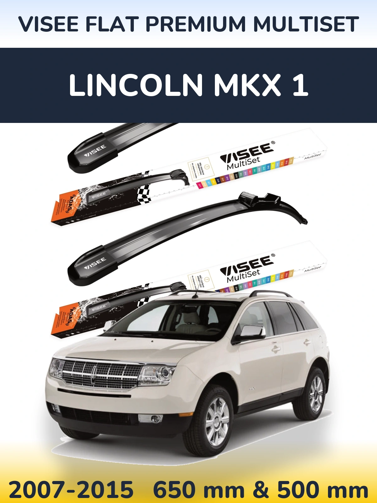 Комплект передних дворников VISEE FLAT PREMIUM MultiSet 650 & 500 мм для Lincoln MKX 1 2007-2015