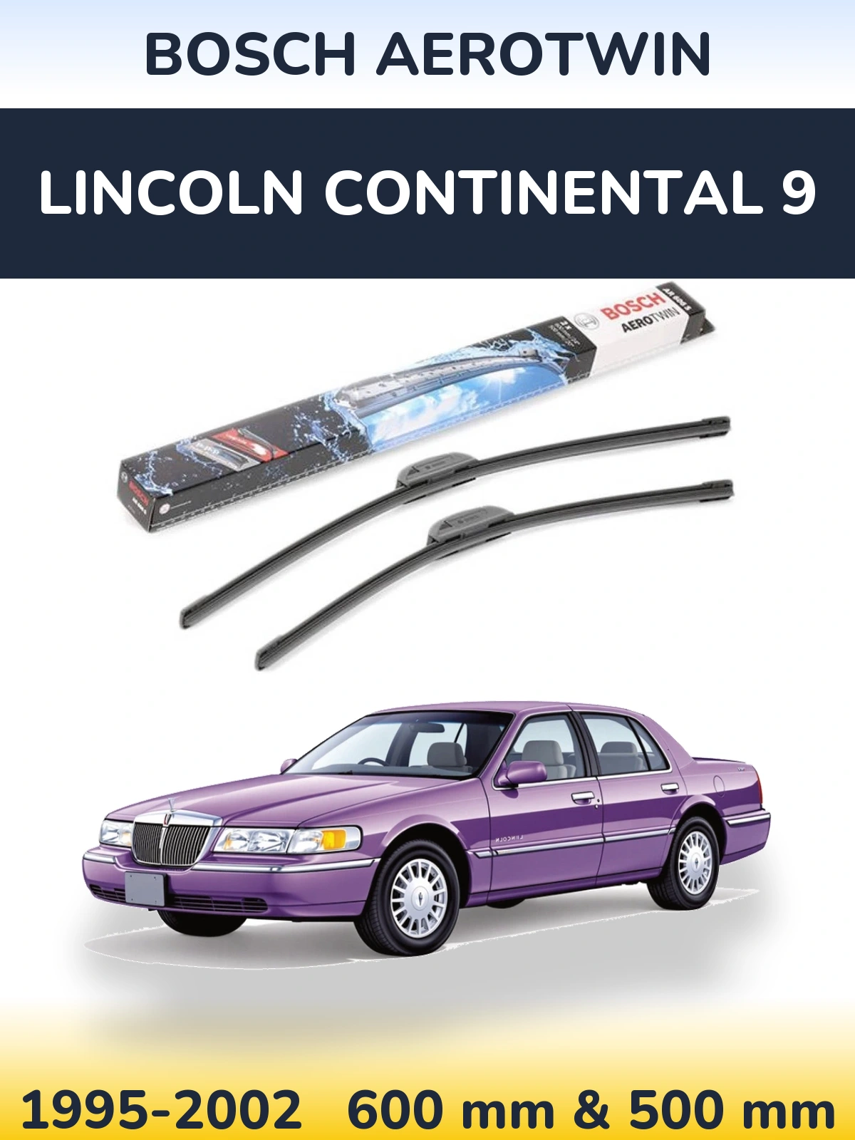 Комплект передних дворников BOSCH AeroTwin 600 & 500 мм для Lincoln Continental 9 1995-2002
