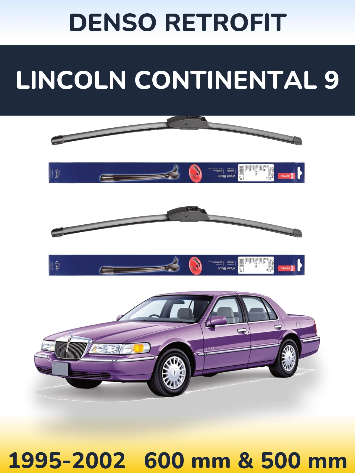 Komplet przednich wycieraczek Denso Retrofit 600 & 500 mm do Lincoln Continental 9 1995-2002