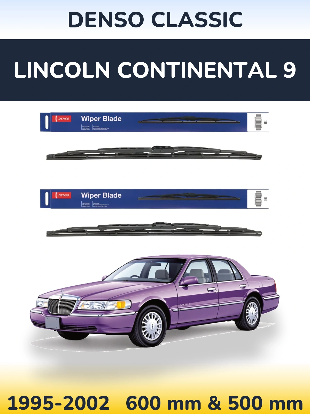 Komplet przednich wycieraczek Denso Classic 600 & 500 mm do Lincoln Continental 9 1995-2002