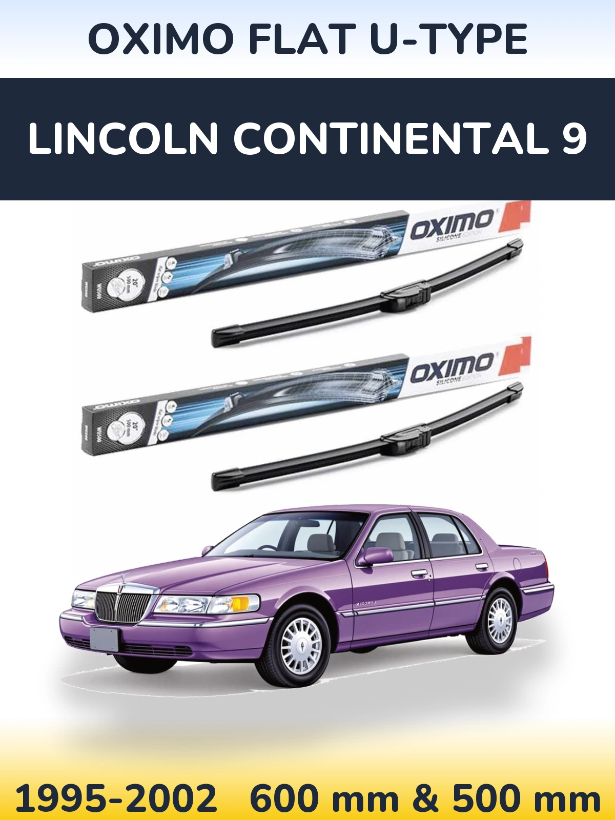 Комплект передних дворников Oximo Flat U-type 600 & 500 мм для Lincoln Continental 9 1995-2002