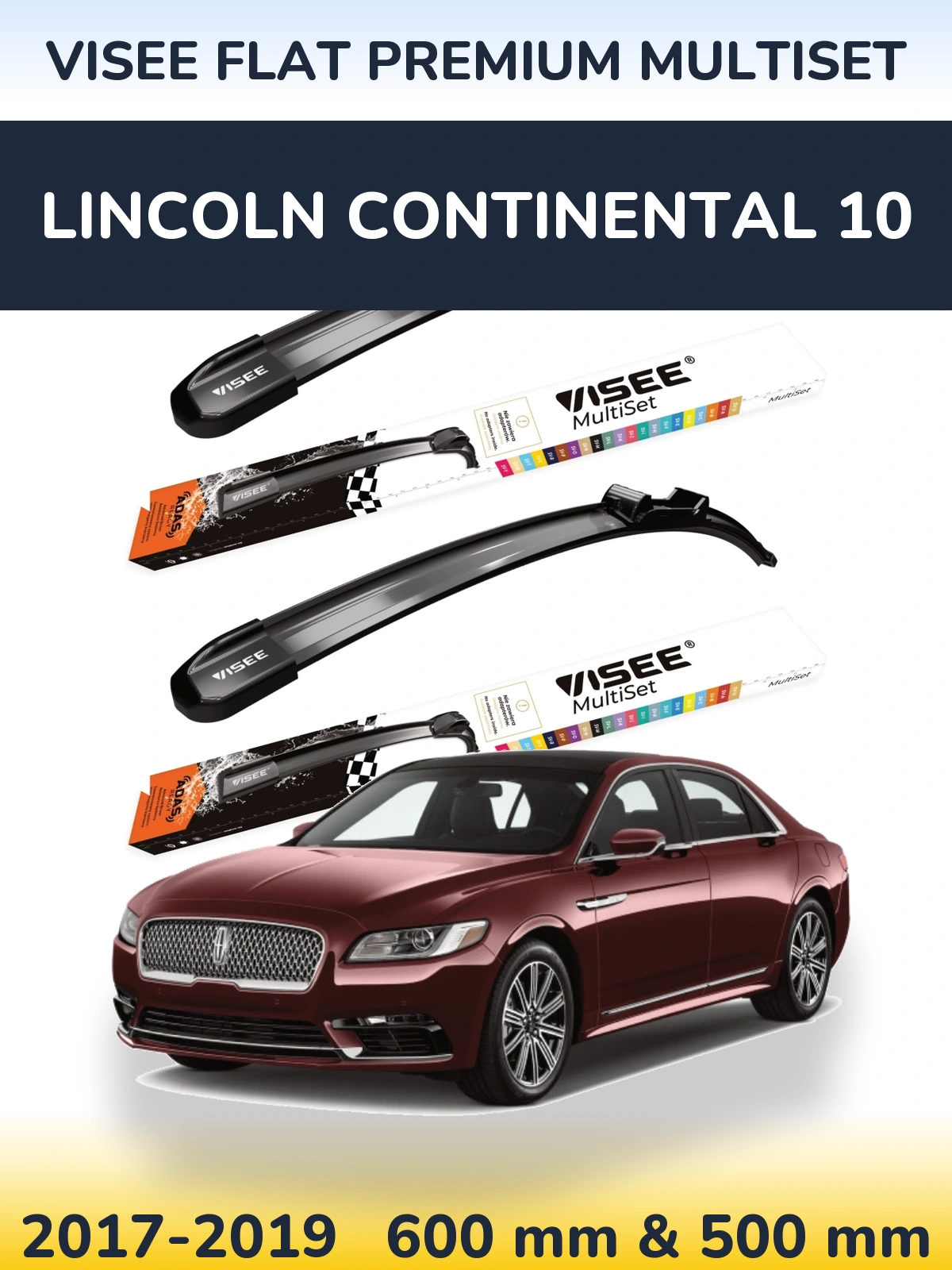 Komplet przednich wycieraczek VISEE FLAT PREMIUM MultiSet 600 & 500 mm do Lincoln Continental 10 2017-2019