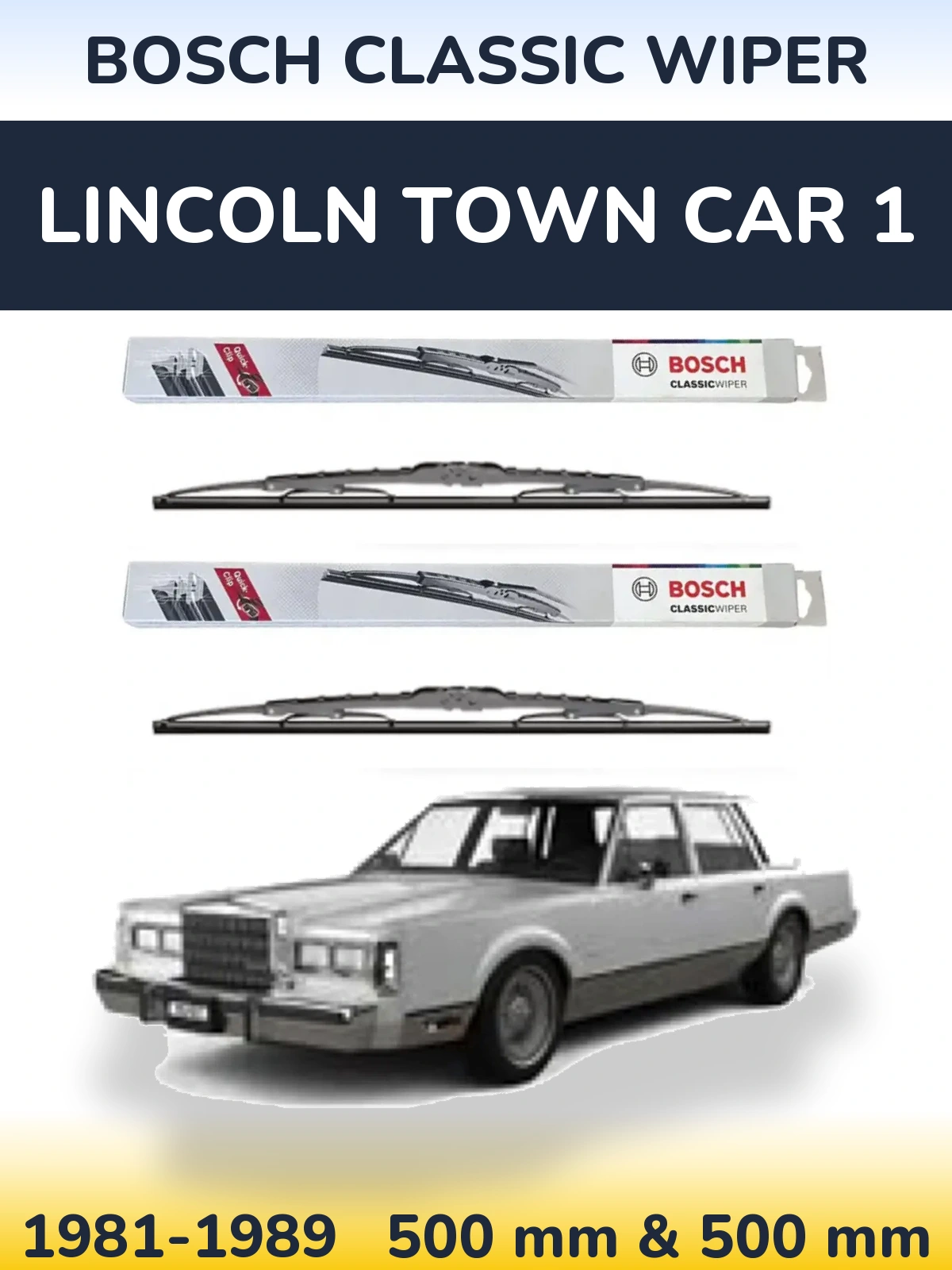 Комплект передних дворников BOSCH Classic Wiper 500 & 500 мм для Lincoln Town Car 1 1981-1989