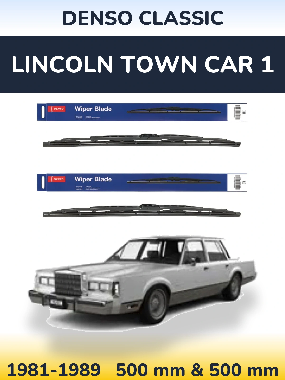 Komplet przednich wycieraczek Denso Classic 500 & 500 mm do Lincoln Town Car 1 1981-1989