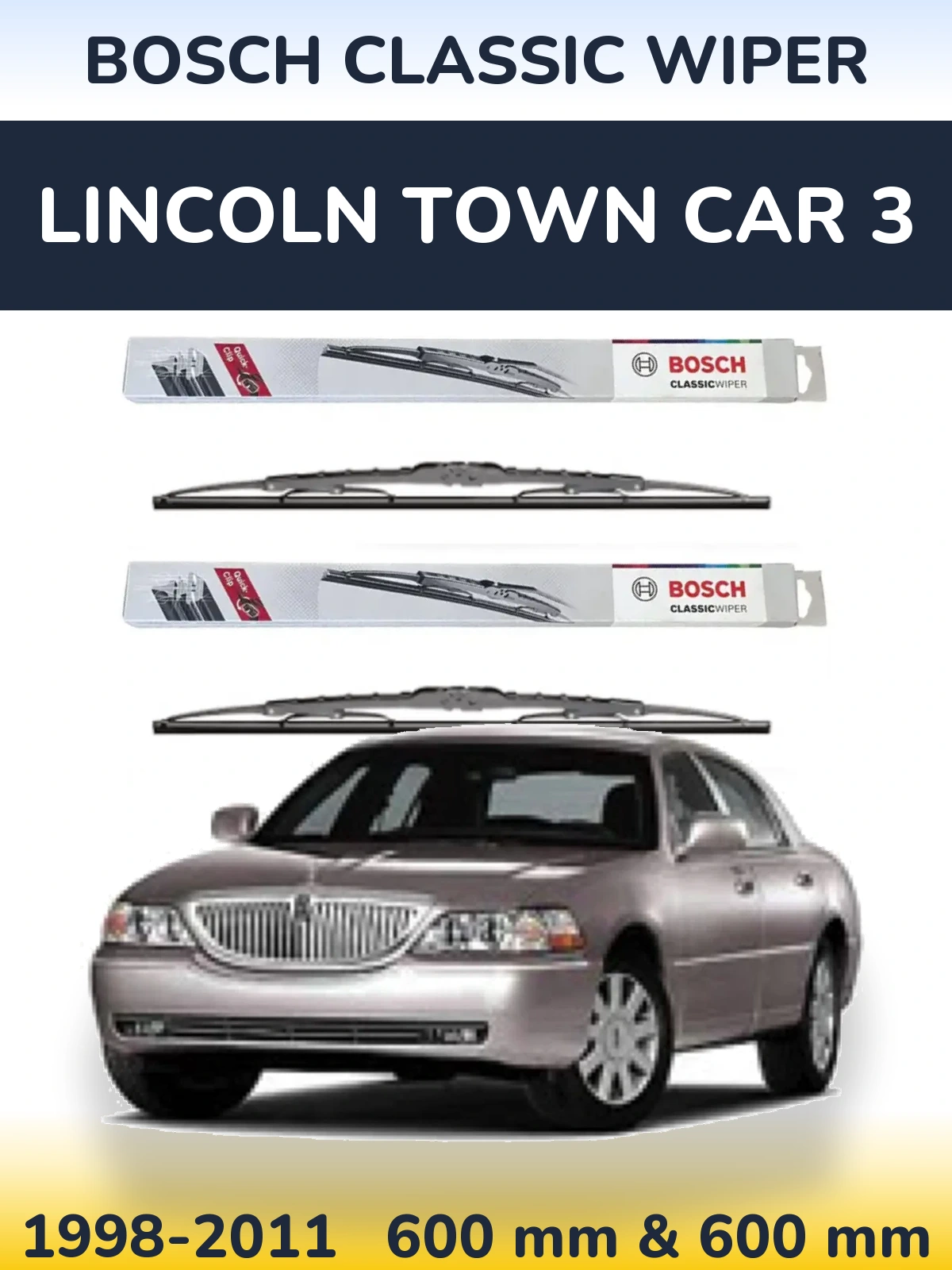 Komplet przednich wycieraczek BOSCH Classic Wiper 600 & 600 mm do Lincoln Town Car 3 1998-2011